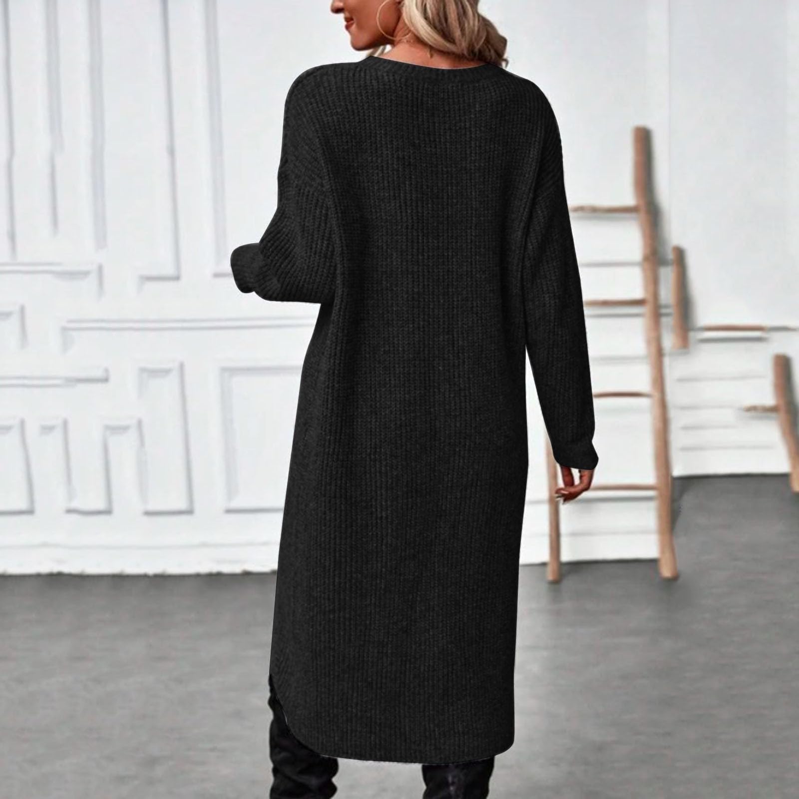 FUPODD Damen Strickkleid Winter Elegant Pulloverkleid Vorne Kurz Hinten Lang Pullover Winterkleid Warm Lässig Pullikleid Grobstrick Strickkleider Einfarbig Longpullover Frauen Dicke Winterkleider