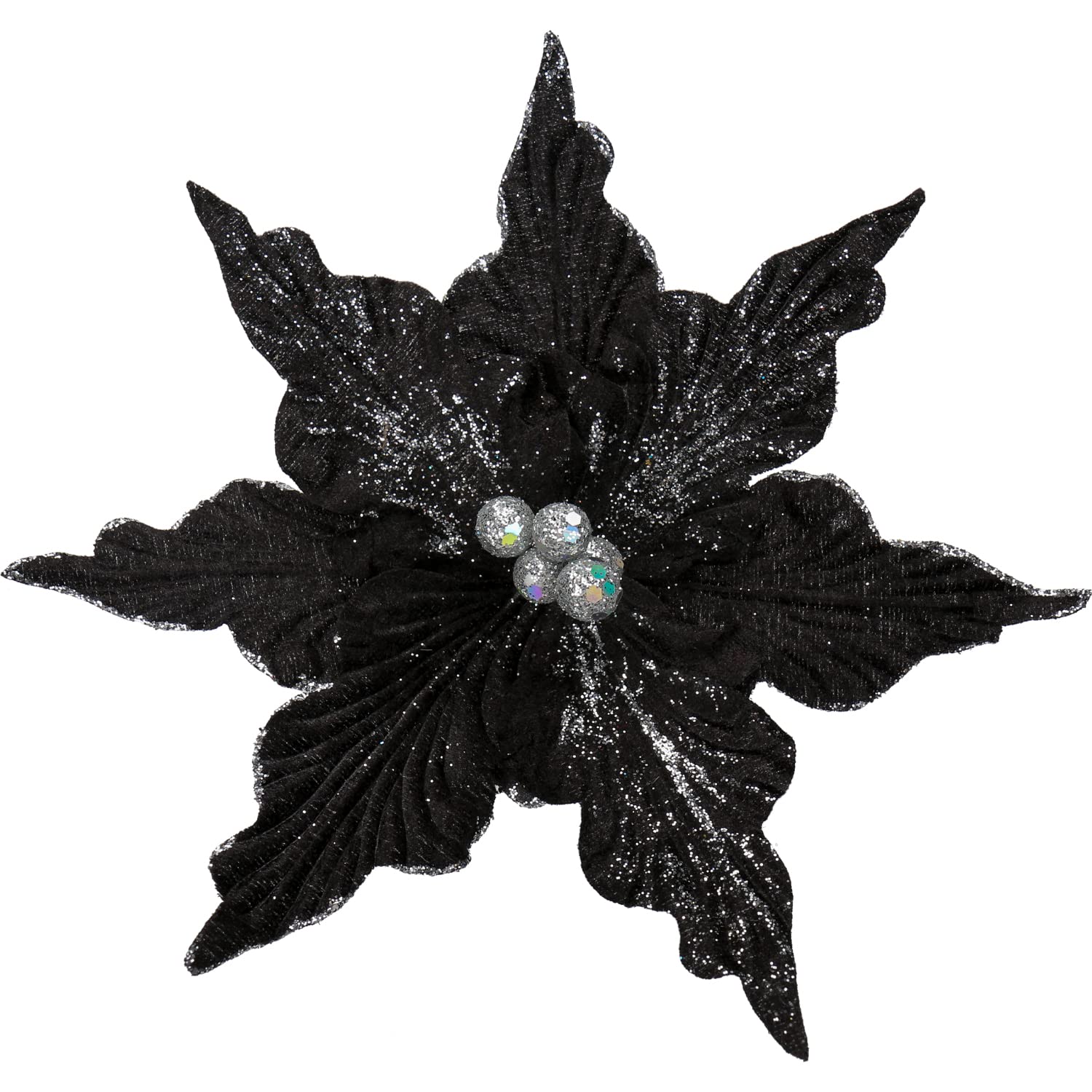 Hollyone 8 Pcs Large Christmas Flowers Decorations Glitter Poinsettia, 9'' Black Fake Xmas Flowers, Artificial Flower Ornaments for Christmas Tree, New Year, Wedding, Party, Home Decor — image 1