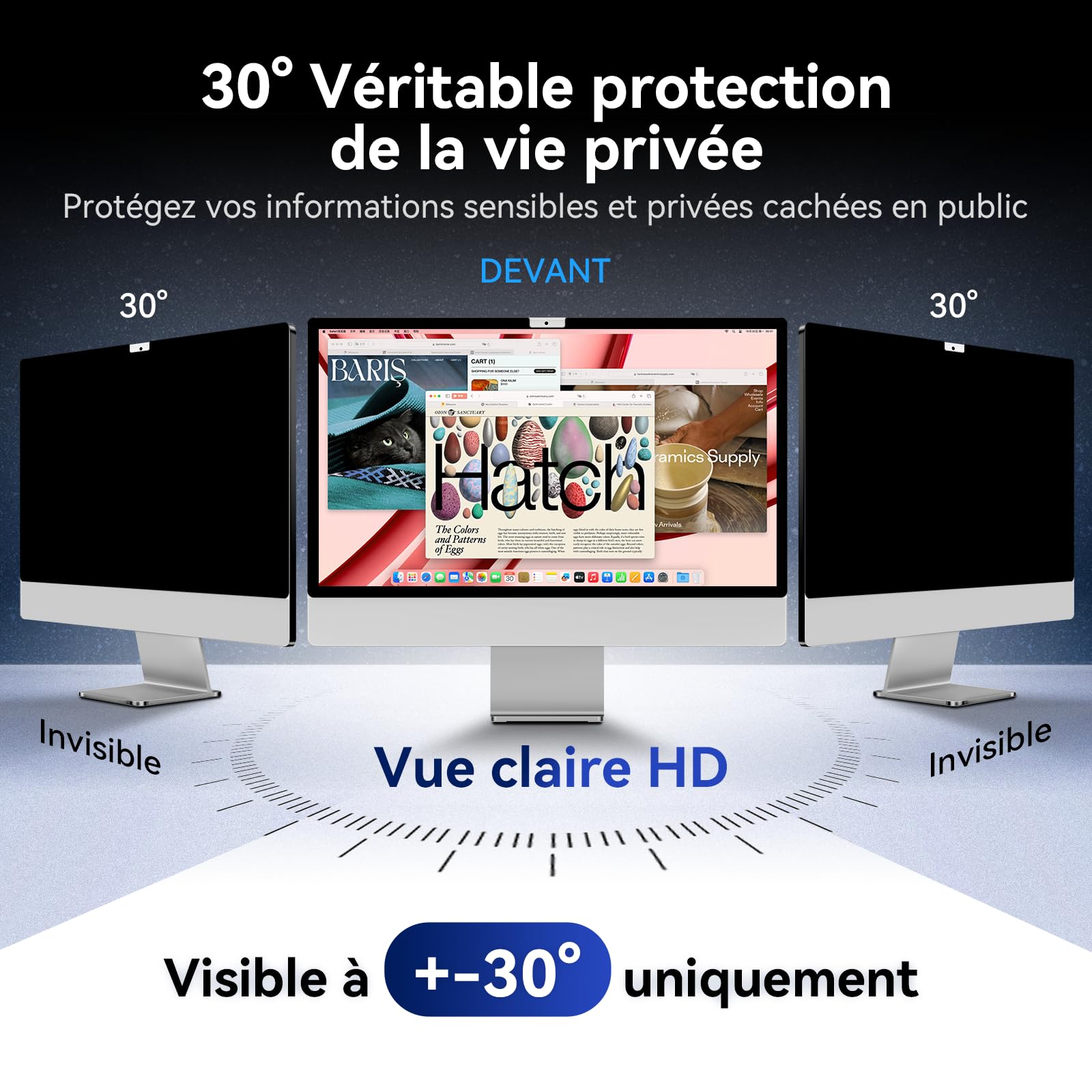 Filtre de Confidentialité pour iMac 27 Pouces Studio Display, Amovible Protection Anti Espion Lumière Bleue