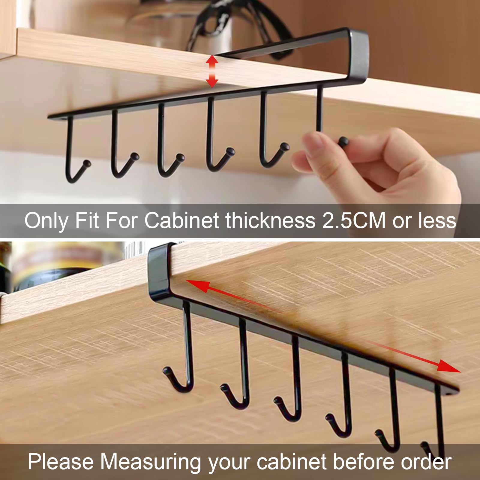 Set 4 Ganci Portatazze In Metallo – 2 Ganci Multifunzione, Con Viti E Cacciavite, Per Appendere Tazze E Utensili Da Cucina (Nero)