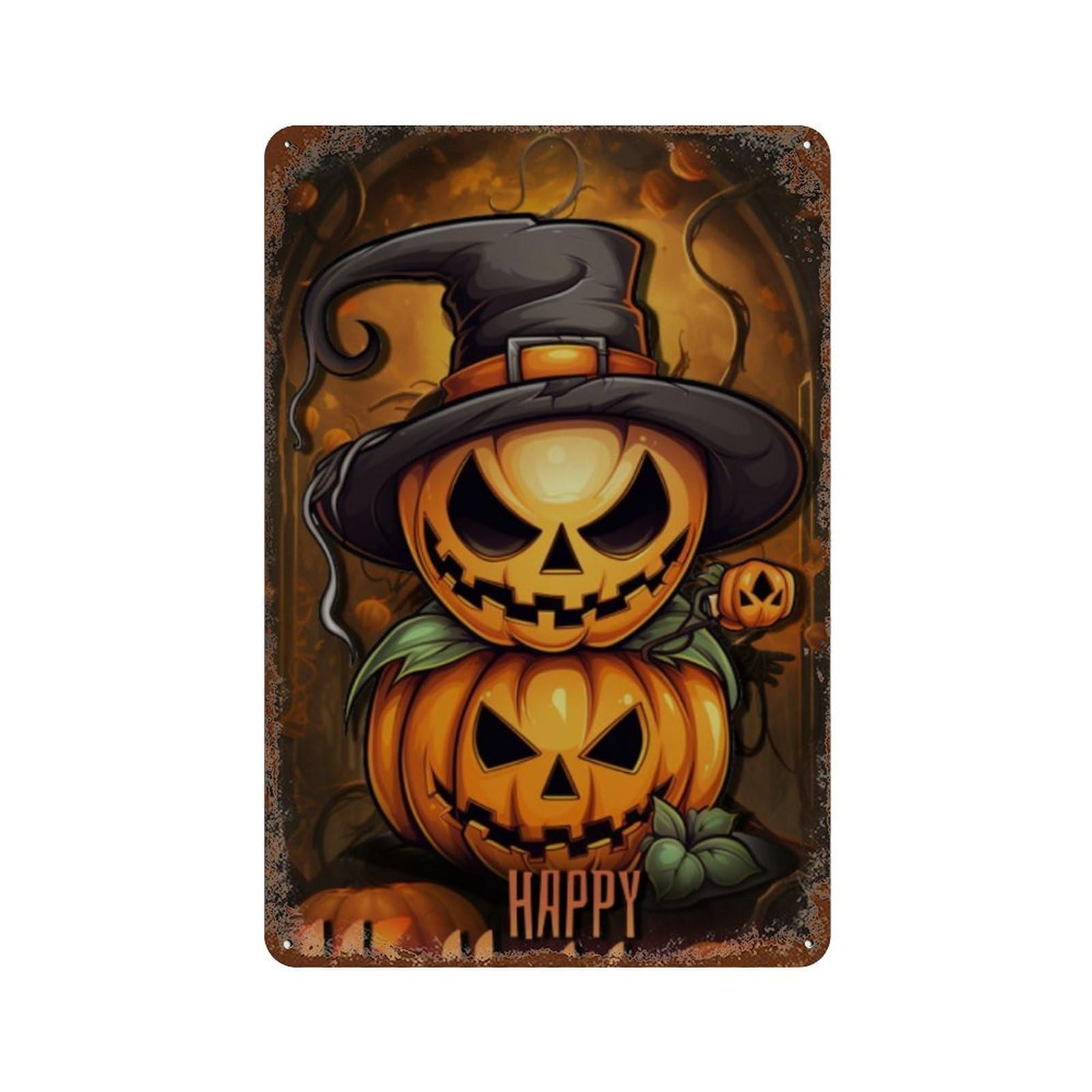 Rustic Tin Plaque with Halloween Pumpkin with Hat Design 11.8"x7.9", for Cafe, Home Bar And Lounge Decor, Novelty Wall Decor