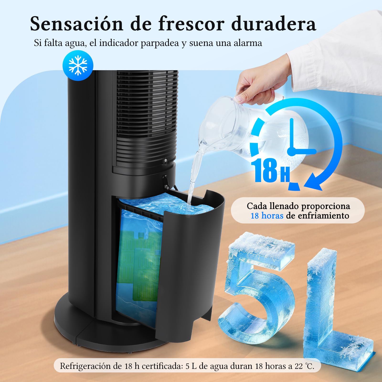 Taylor Swoden Climatizador Evaporativo Silencioso 5 en 1 con Tecnología ION y Difusor de Aromas, Enfriador de Aire, 5L, Oscilación 75°, 3 Velocidades/Modos, Temporizador 7h, Mando a Distancia, Negro