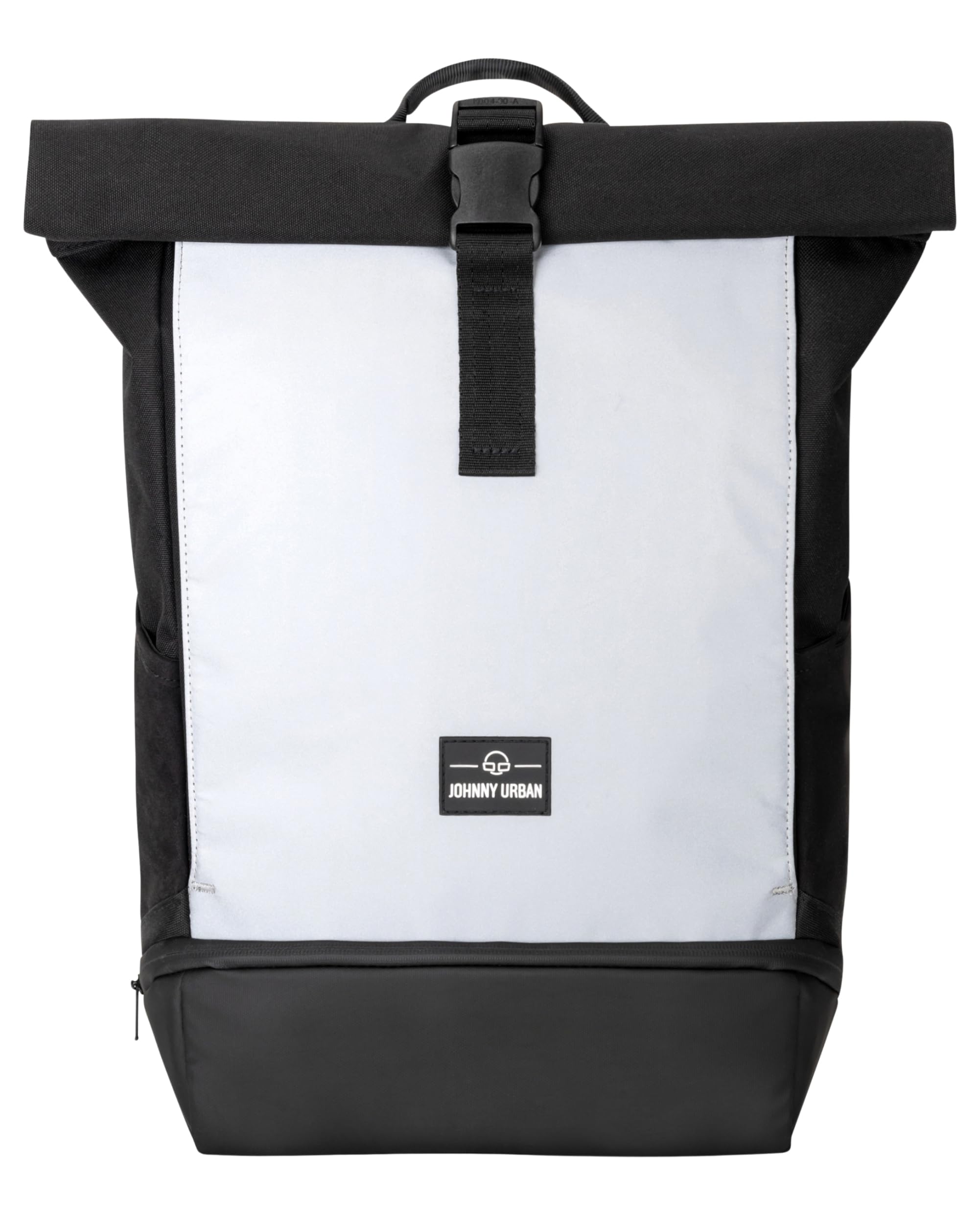 Johnny Urban Rucksack Damen & Herren Schwarz Reflektierend - Allen Medium Reflective - Rolltop Mit Laptopfach für Uni Fahrrad Business - 15L - Wasserabweisend