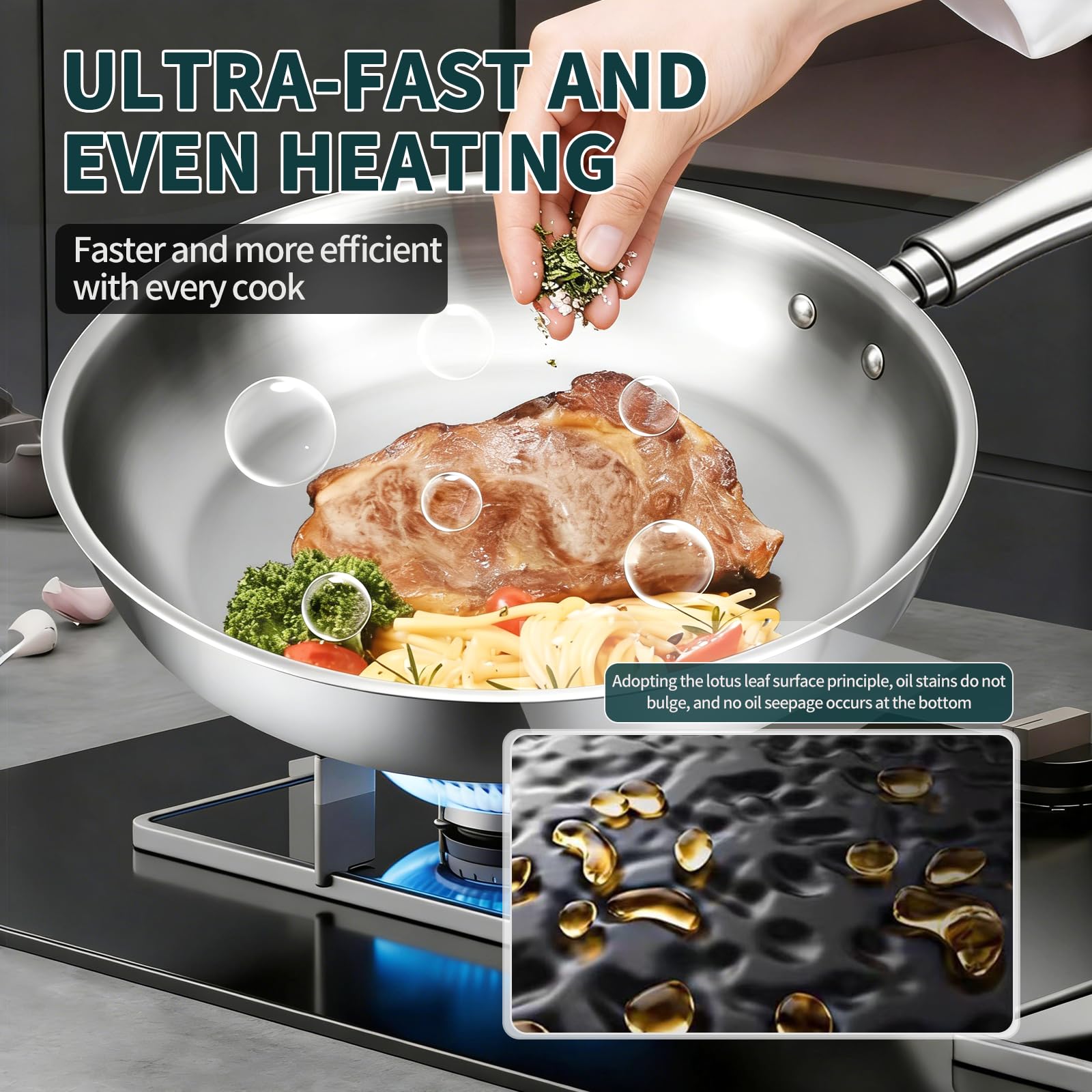 Titan Pfanne, Poêle en Titane Martelé pro avec Couvercle, Non Couché (Ptfe &Pfoa), Tous Feux Dont Induction, Passe au four et au Lave-vaisselle (30cm)