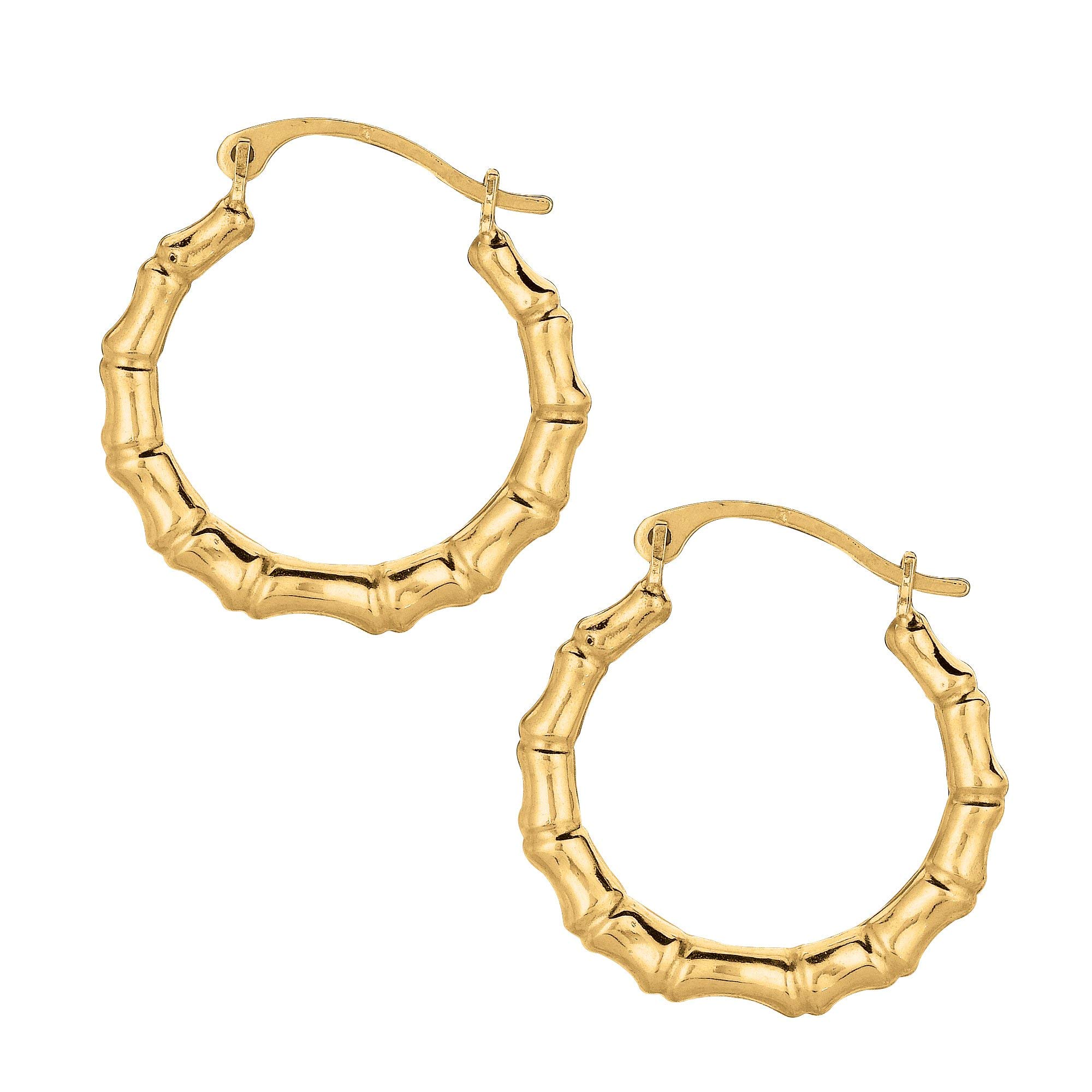 10k Real Yellow Gold Bamboo Hoop Earrings