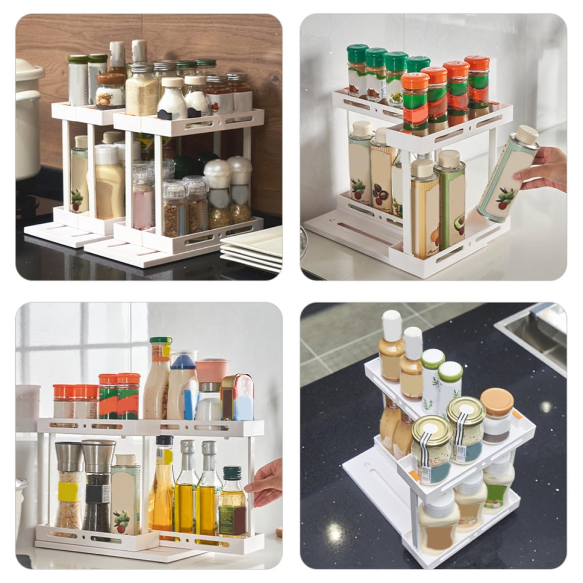 Happyyami Organizador de Cocina Diseño Extraíble y Organización Ordenada Extraíble Blanco de Abs y Acero al Carbono, Estante de Almacenamiento para Encimera