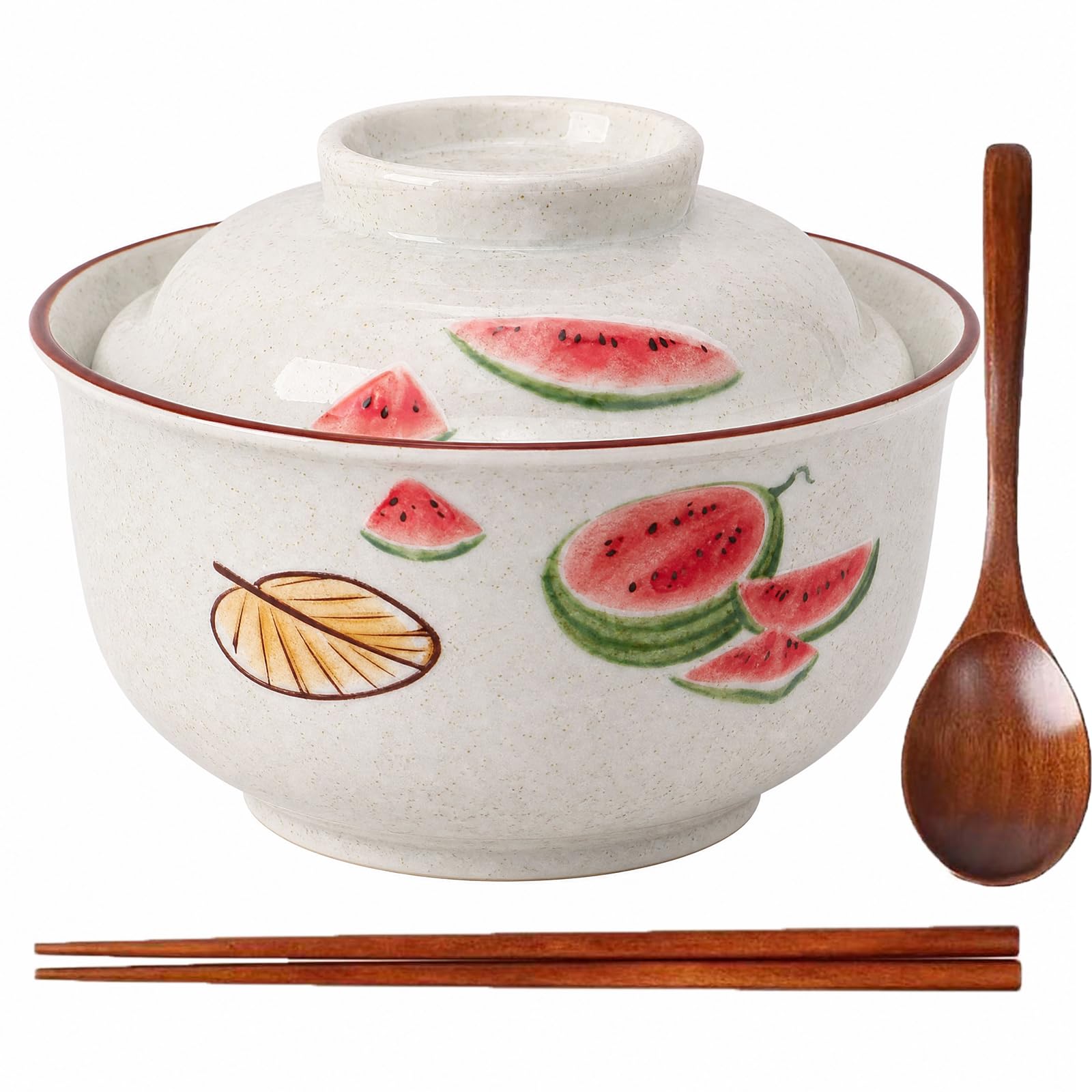 ZPPLD 1000ml Japanese Ceramic Ramen Bowl Set with Lid, Chopsticks & Spoon,