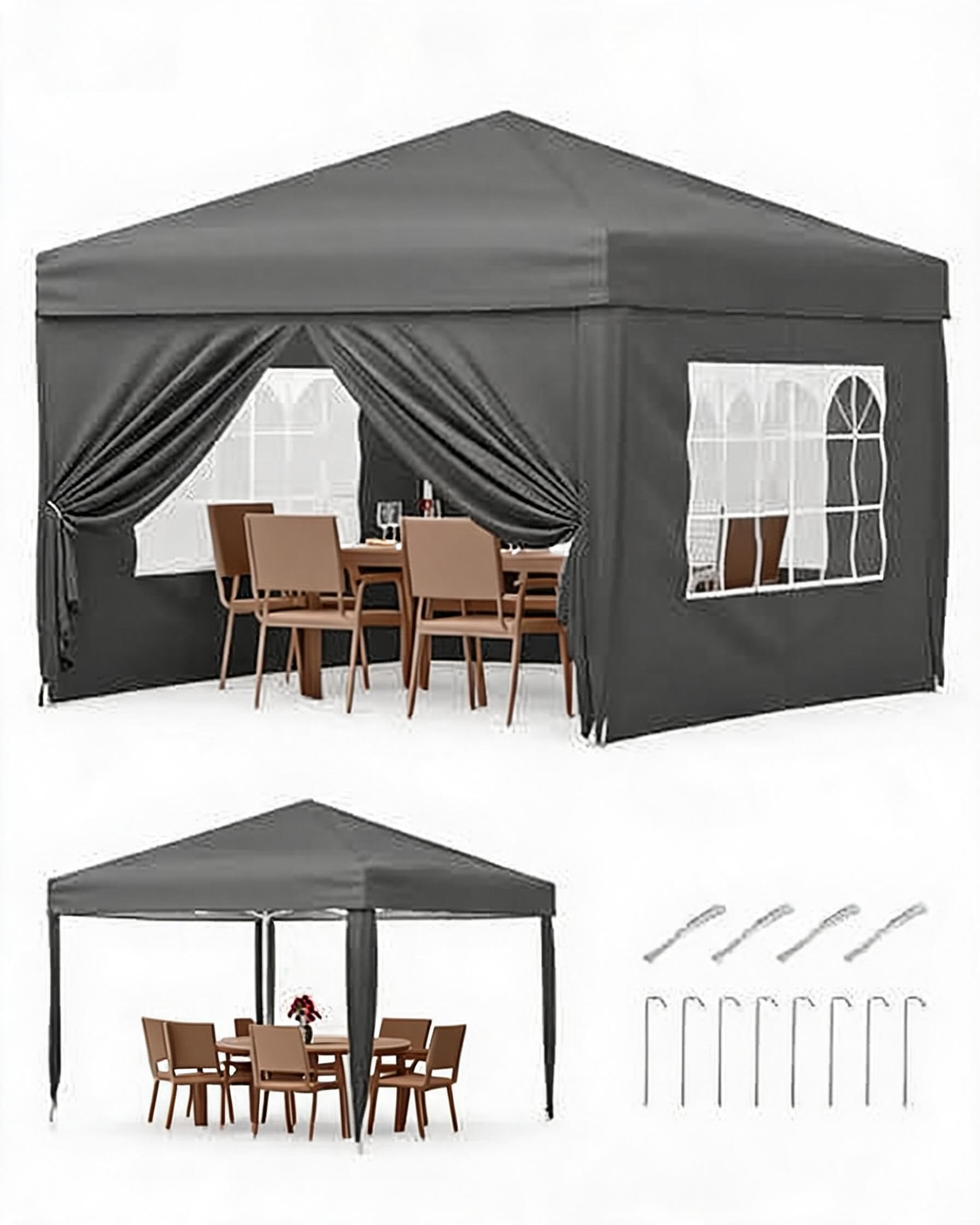 Faltpavillon 3X3M UPF50+ mit Seitenwänden für Garten und Camping | Cadre en acier robuste, hauteur ajustable, sac à roulettes et accessoires fournis