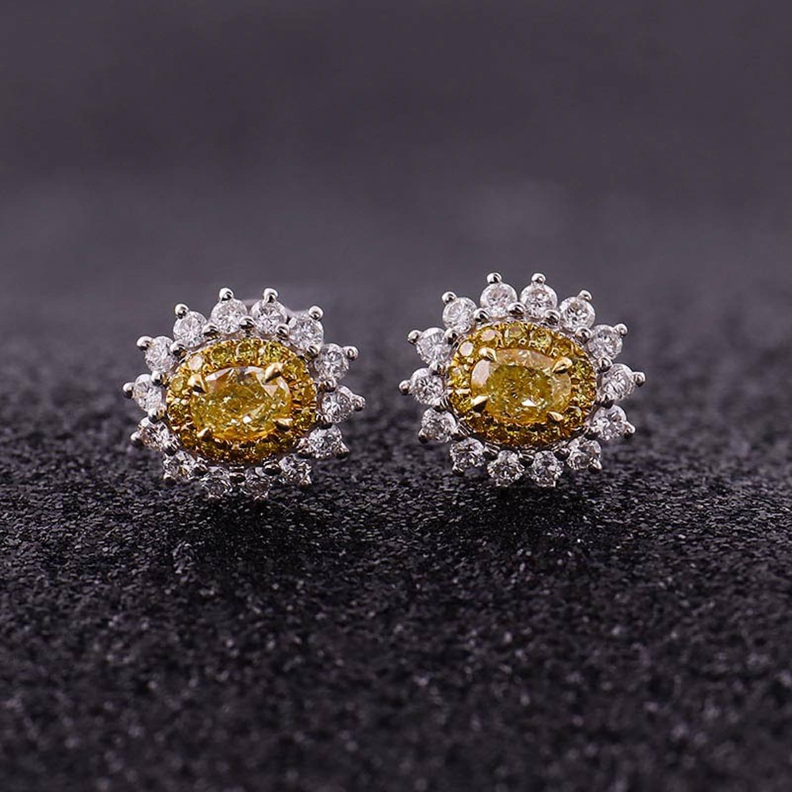 Epinki Pendientes Oro 9K/14K/18K para Mujer, 1/2ct Moissanita Flor Pendientes Fiesta Joyería