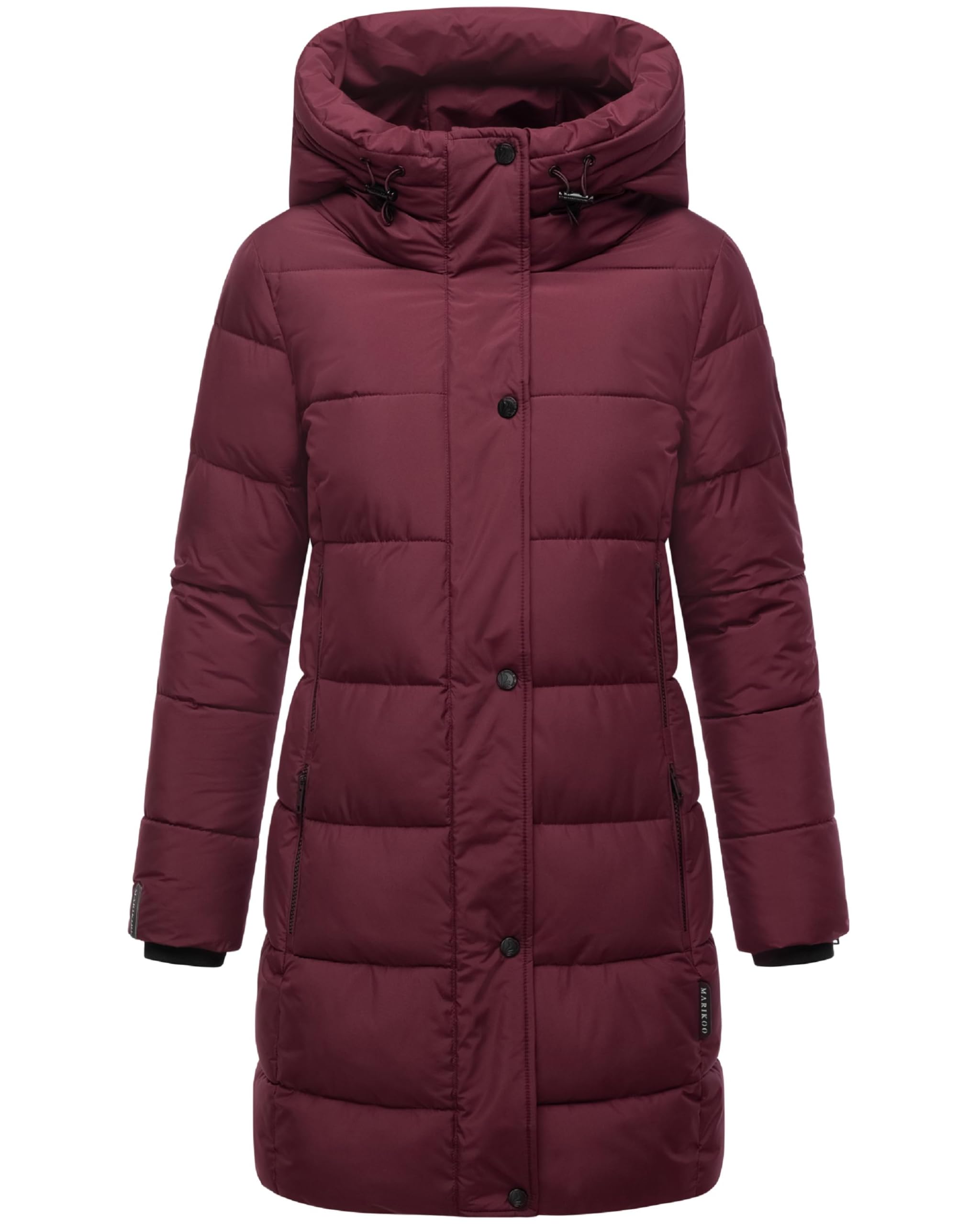 Marikoo Women's Wine Red Winter Coat Warm Quilted Coat Long With Hood And High Collar Karumikoo Xvi Xs-5Xl, Xs