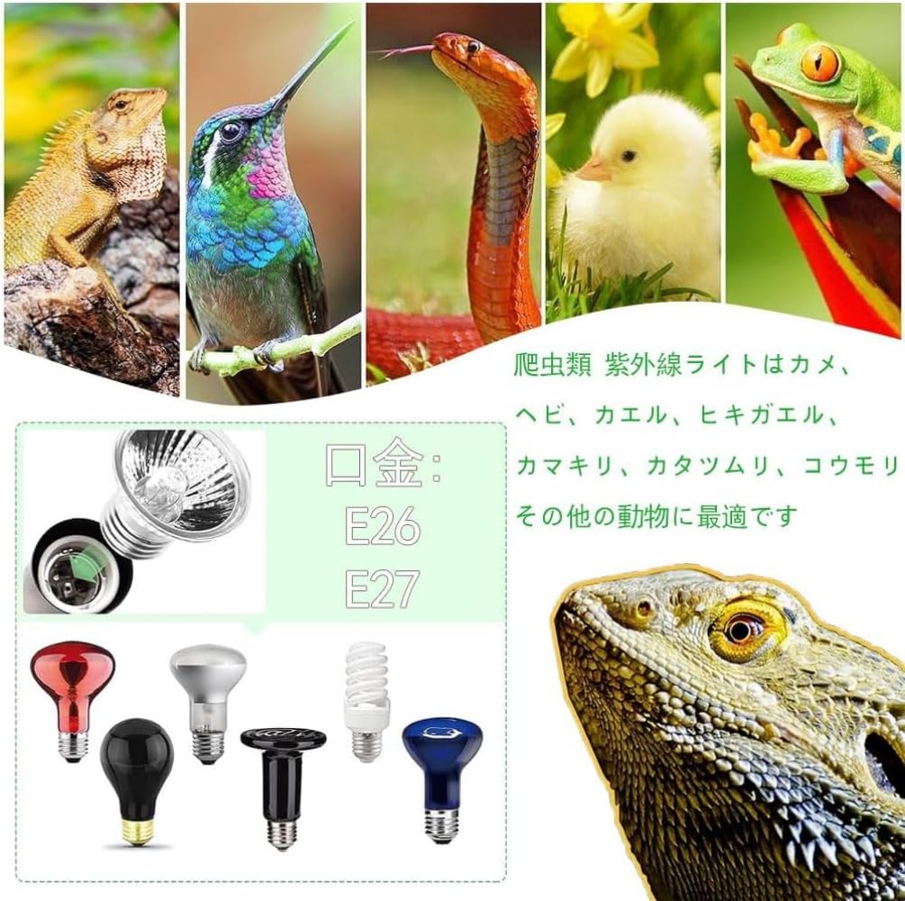 Amazon | 爬虫類ライト バスキングライト 双頭紫外線ライト 爬虫類 治