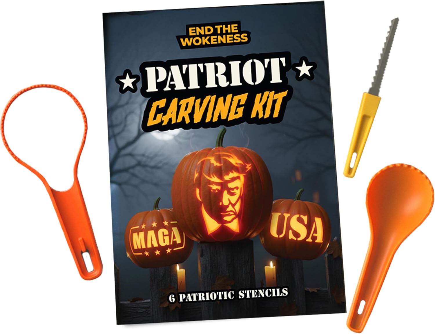 Patriot Pumpkin Carving Kit – 2-Piece American Flag Halloween Carving Tools & Stencils – Durable Stainless Steel Carving Set for Adults & Kids
