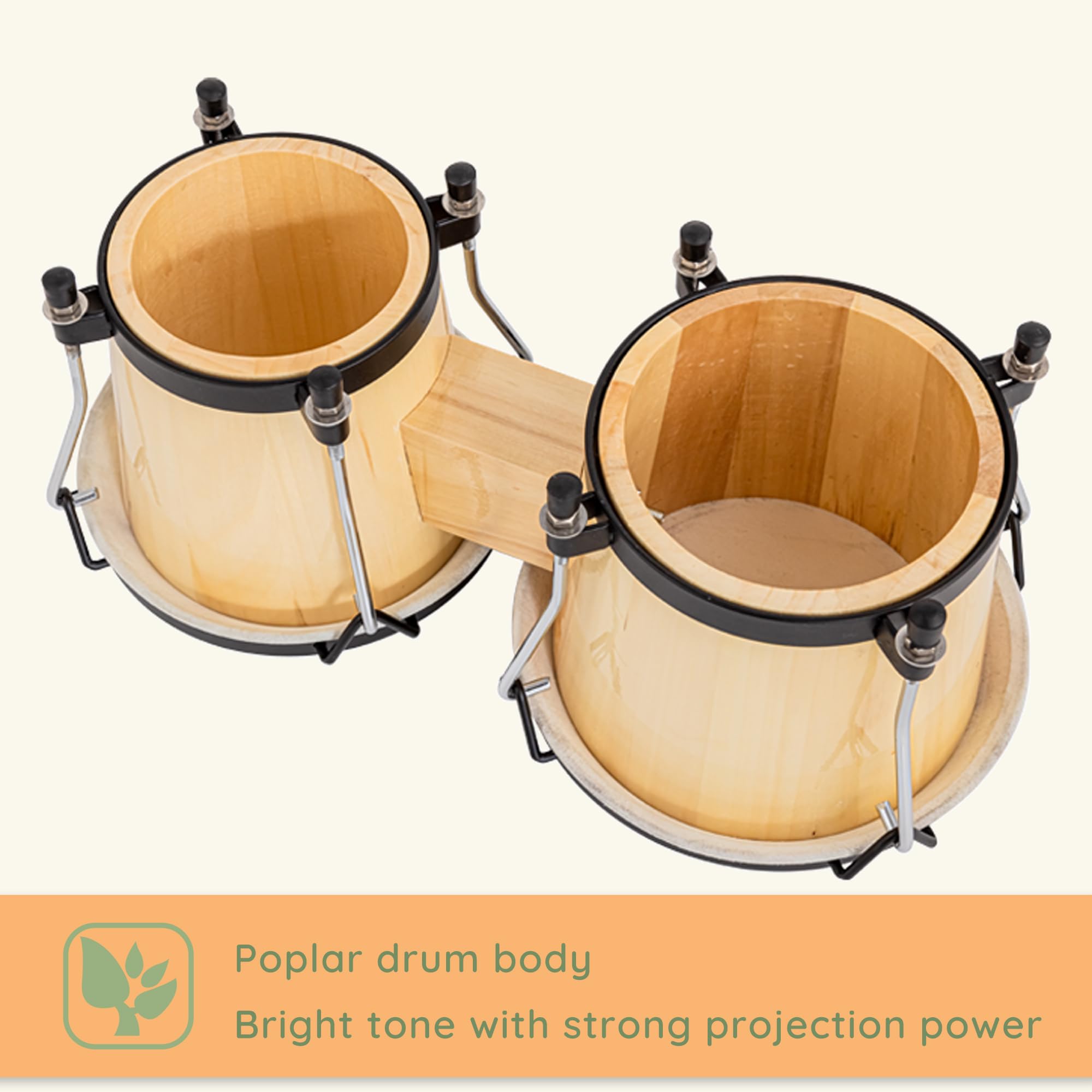 BAHAMUT Juego de batería Bongo, bongos de madera de 6 pulgadas + 7 pulgadas para adultos y niños principiantes, ideal para la educación y la práctica, viene con llave de afinación y bolsa impermeable