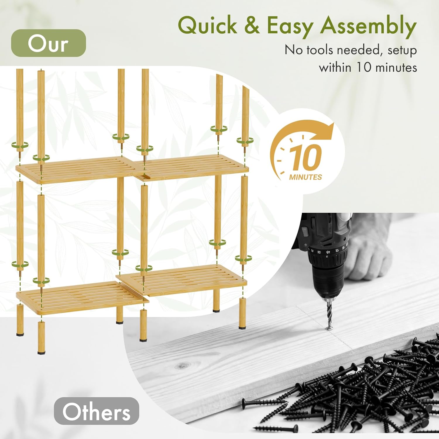 Book Shelf, 4 Tier Bamboo Bookshelf, Tall Bookcase with 8 Open Display Shelves Storage Organizer, Adjustable Bookshelves Standing Shelf Units for Bedroom, Living Room, Bathroom, Home Office