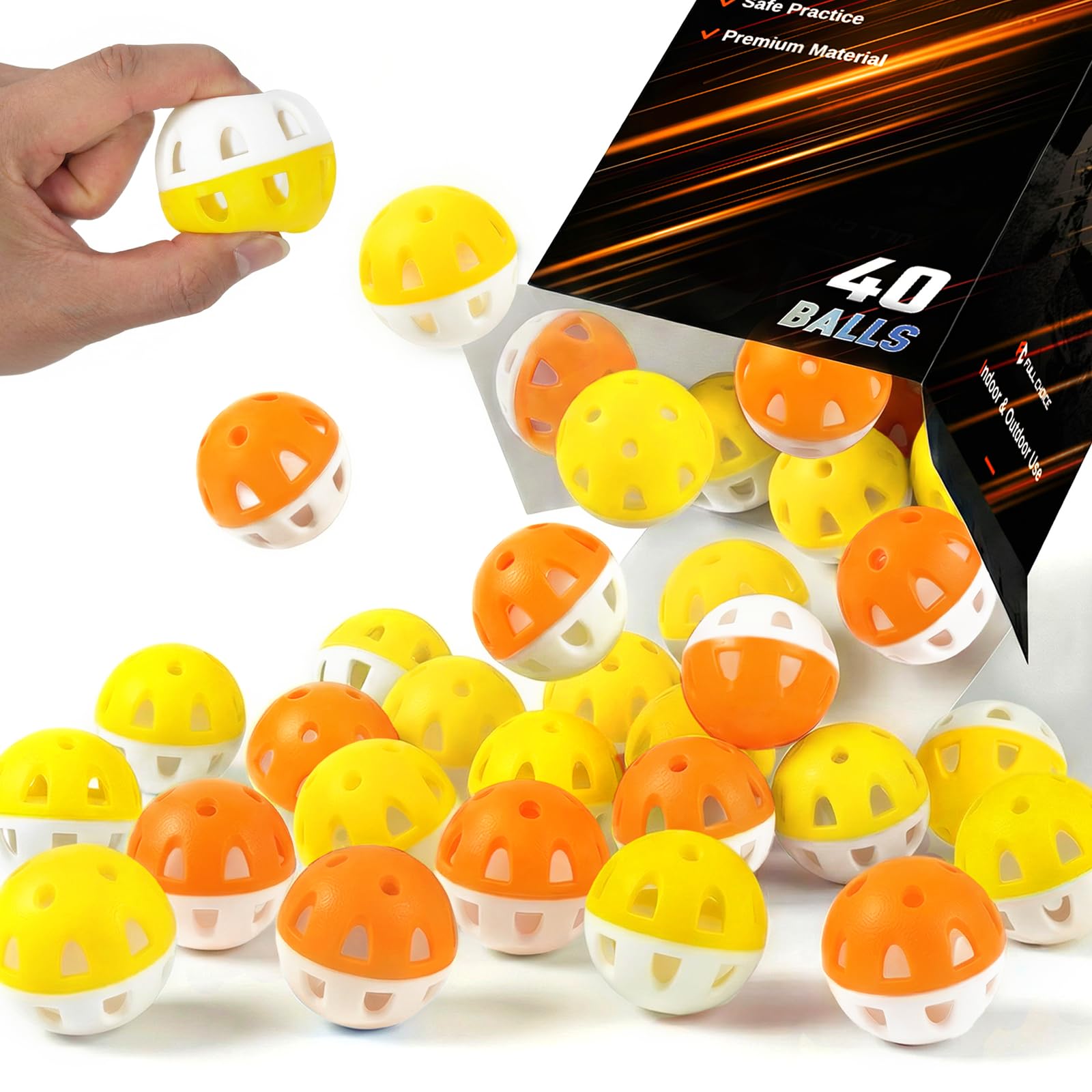 FULLCHOICE 40 Airflow Practice Balls, Limited Flight, 20 Yellow & 20 Orange