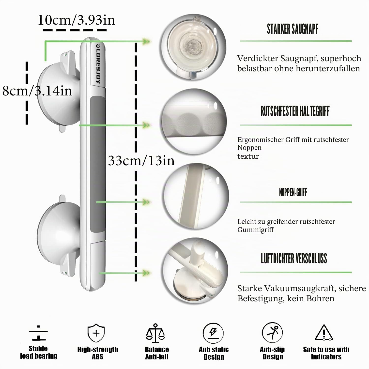 2 Stücke Haltegriff Dusche für Senioren,Haltegriffe für Bad,Haltegriff mit Saugnapf,Haltegriff Dusche Ohne Bohren,Mobiler Haltegriff,WC Haltegriff mit Saugwarnung