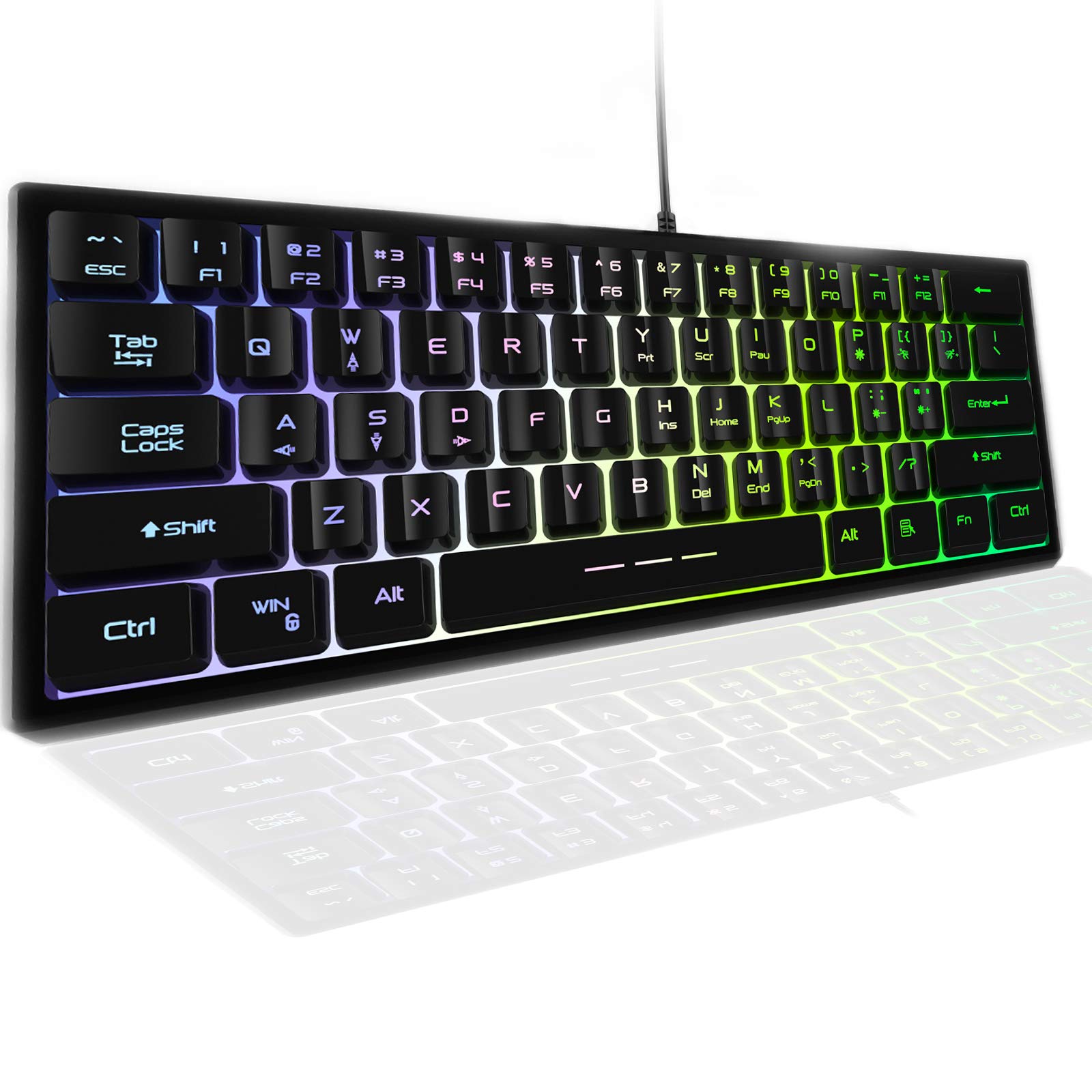 Tastiera da gioco, 61 tasti retroilluminata 60% RGB LED Rainbow Backlit USB Wired Gaming Gears, tastiera meccanica Feeling per PC Mac PS5 PS4 Xbox Gamer, Typist, Viaggi