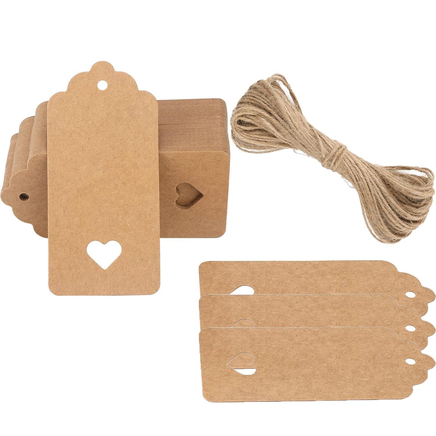 50 PCS Brown Gift Tags with Heart, Kraft Paper Tags, Hollow Brown Gift Tags, Gift Labels for Wedding Favors, Craft Paper Tags for Presents