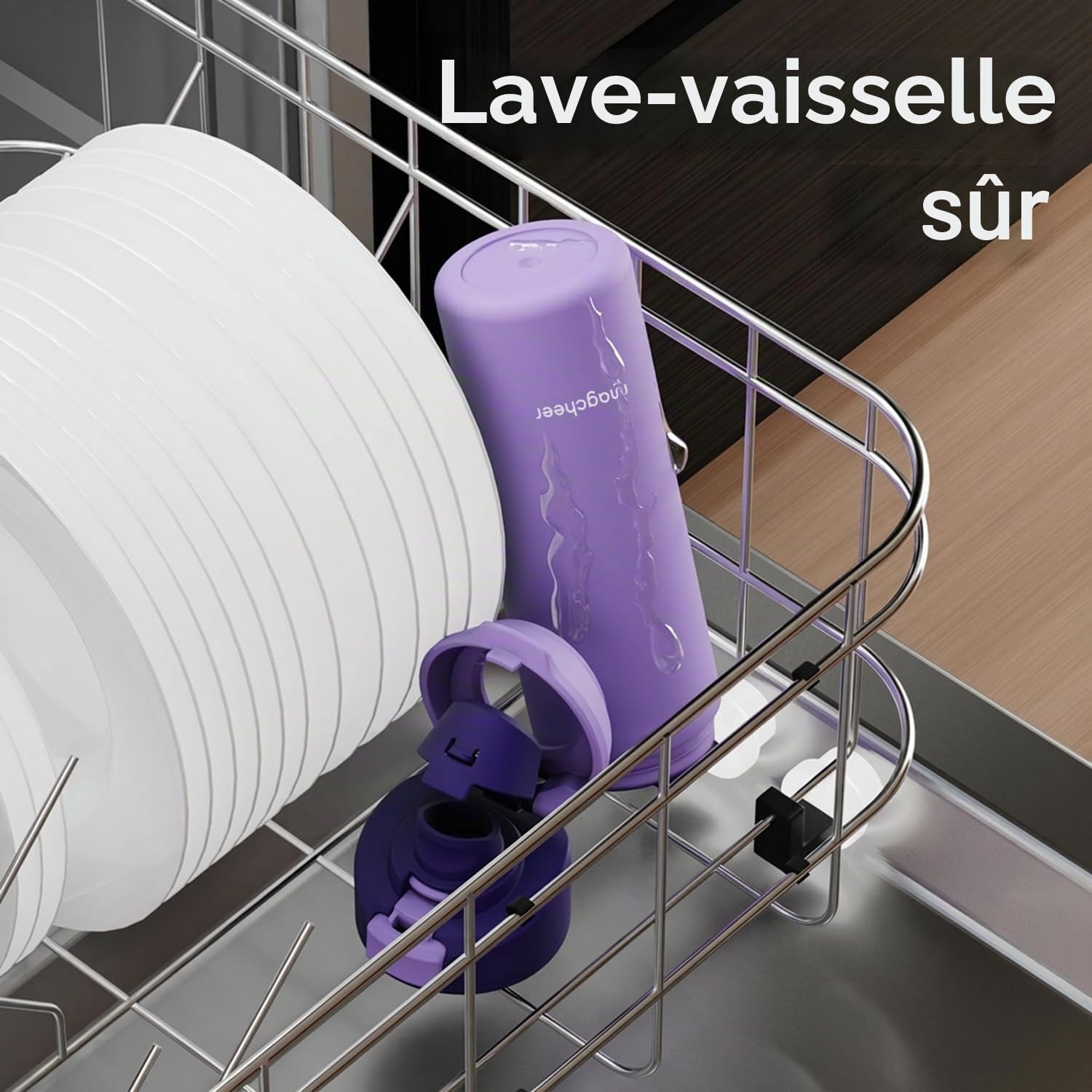 Magcheer Gourde Magnétique avec Support pour Téléphone Compatible MagSafe | Trépied Gourde à Angle Réglable | Bouteille Isotherme pour Voyages Fitness Selfies 1L(Violet)