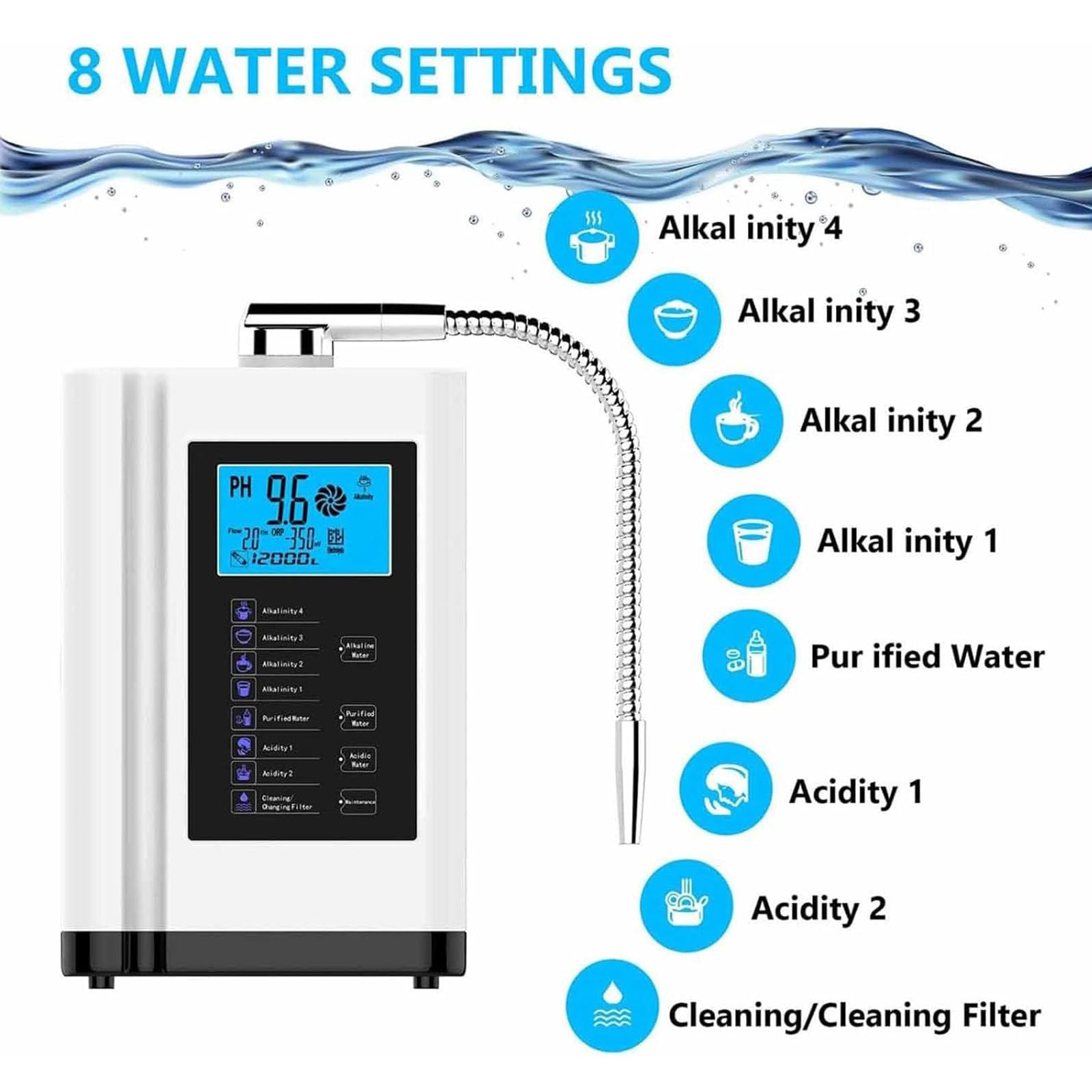 Ionizzatore d'acqua potenziato antiossidante,ionizzatore d'acqua,filtro per acqua potabile acida alcalina domestica,filtraggio dell'acqua alcalina,White