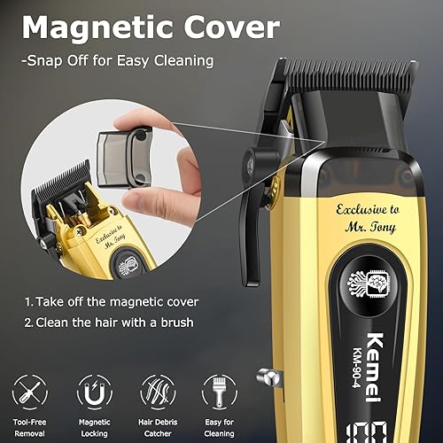 Miniatura 3 de KEMEI Cortapelos profesionales 90-4 para hombres, 11500 RPM con pantalla LED, recortadora de pelo inalámbrica con cuchilla DLC y base de carga,