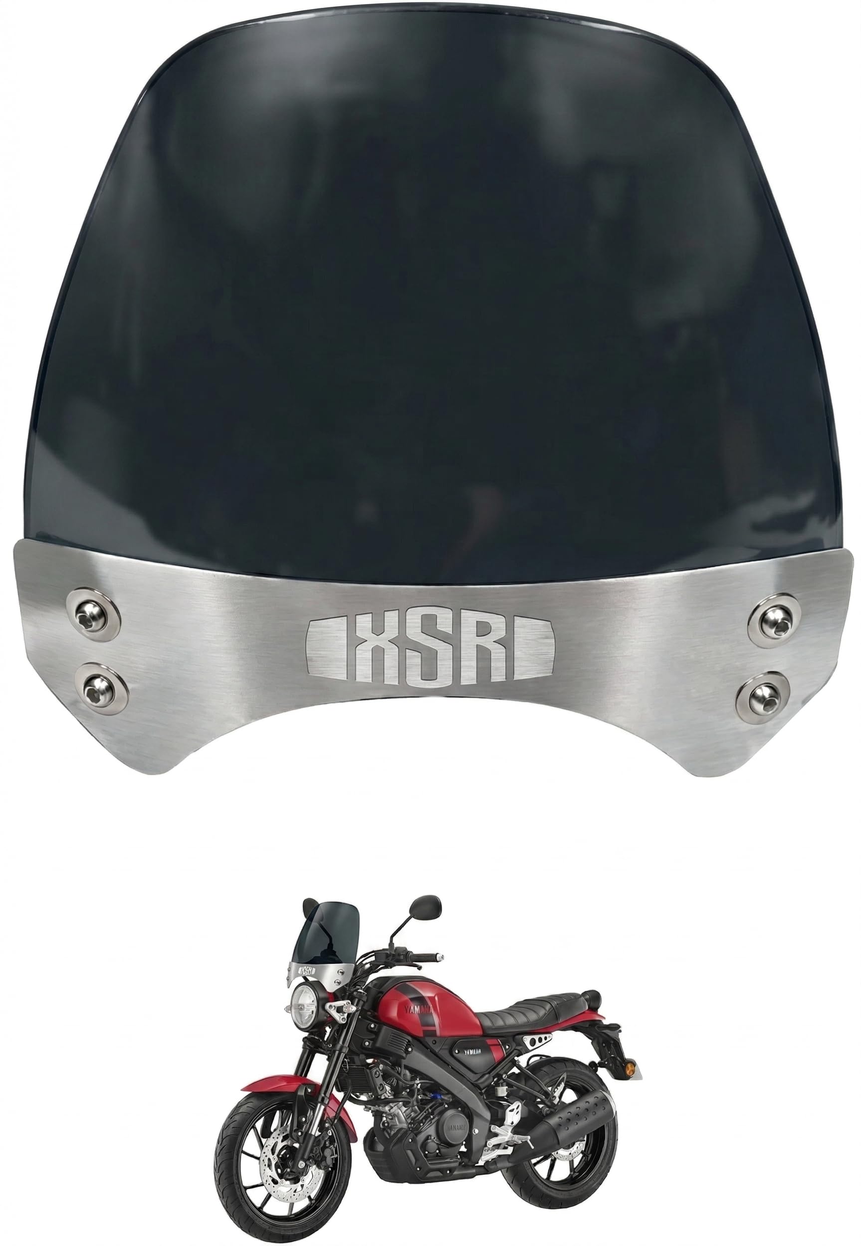 SN Windscreen Visor Front Windshield Wind Deflector, New Version Small Visor, Silver and Black, Compatible with XSR 155-image-16