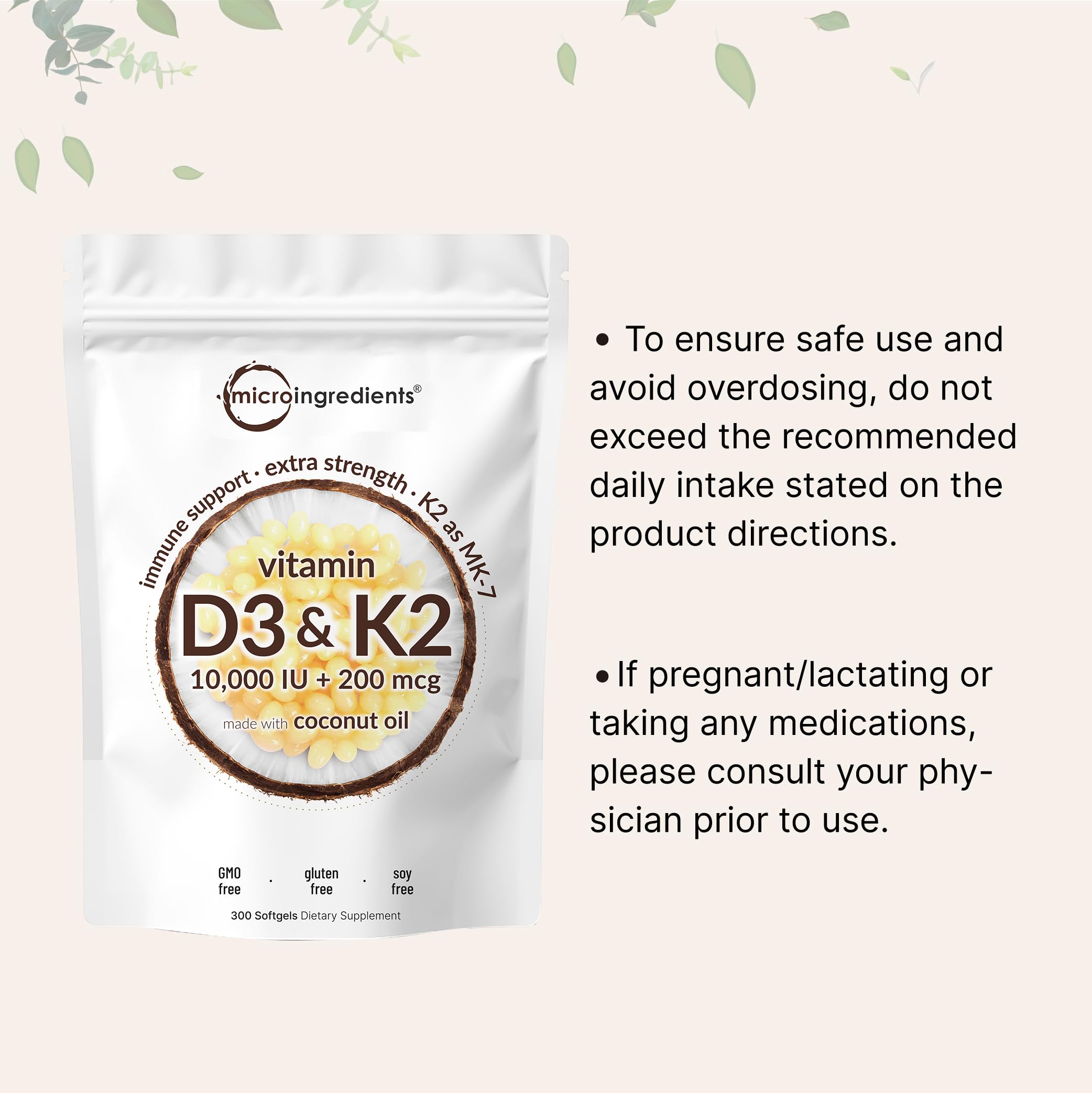 Micro Ingredients Vitamin D3 K2 MK-7 10,000 IU Per Serving, 300 Softgels — Amazon image 7