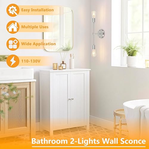 Miniatura 6 de FadimiKoo 2 luces de níquel cepillado para baño, accesorios de iluminación de baño plateados sobre el espejo, iluminación moderna de pared interior