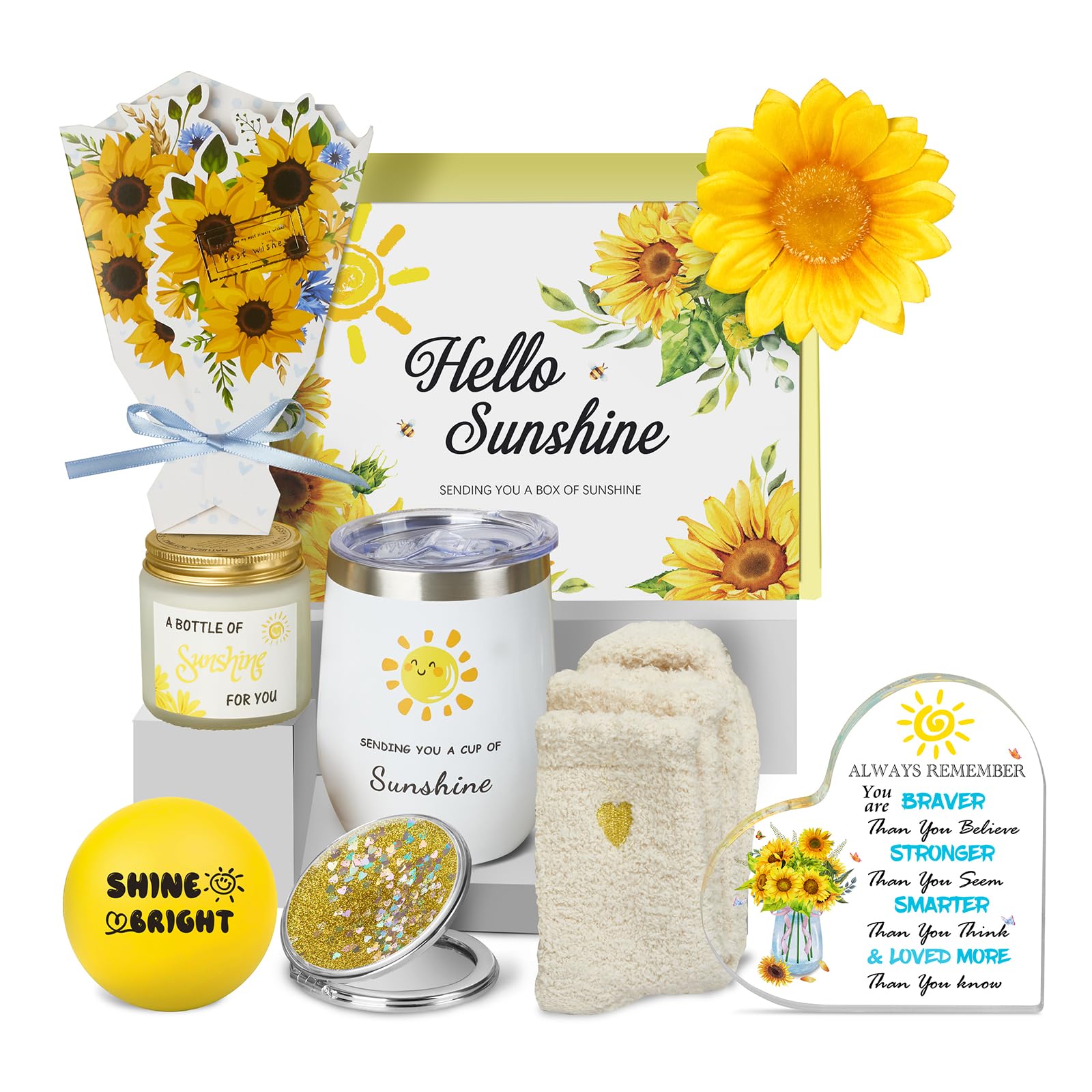 Sunflower Gifts Sending Sunshine, Birthday Mothers Day Gifts Get Well Soon Present Basket for Women Her Sister Mom Best Friend, Unique Sunshine Box