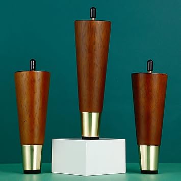 M10 Furniture Legs,4 Pieces Natural Wood Table Foot,Solid Wood Replacement Cabinet Legs,Straight Cone Sofa Support Feet,Waterproof Brass Sleeve,18cm/7in