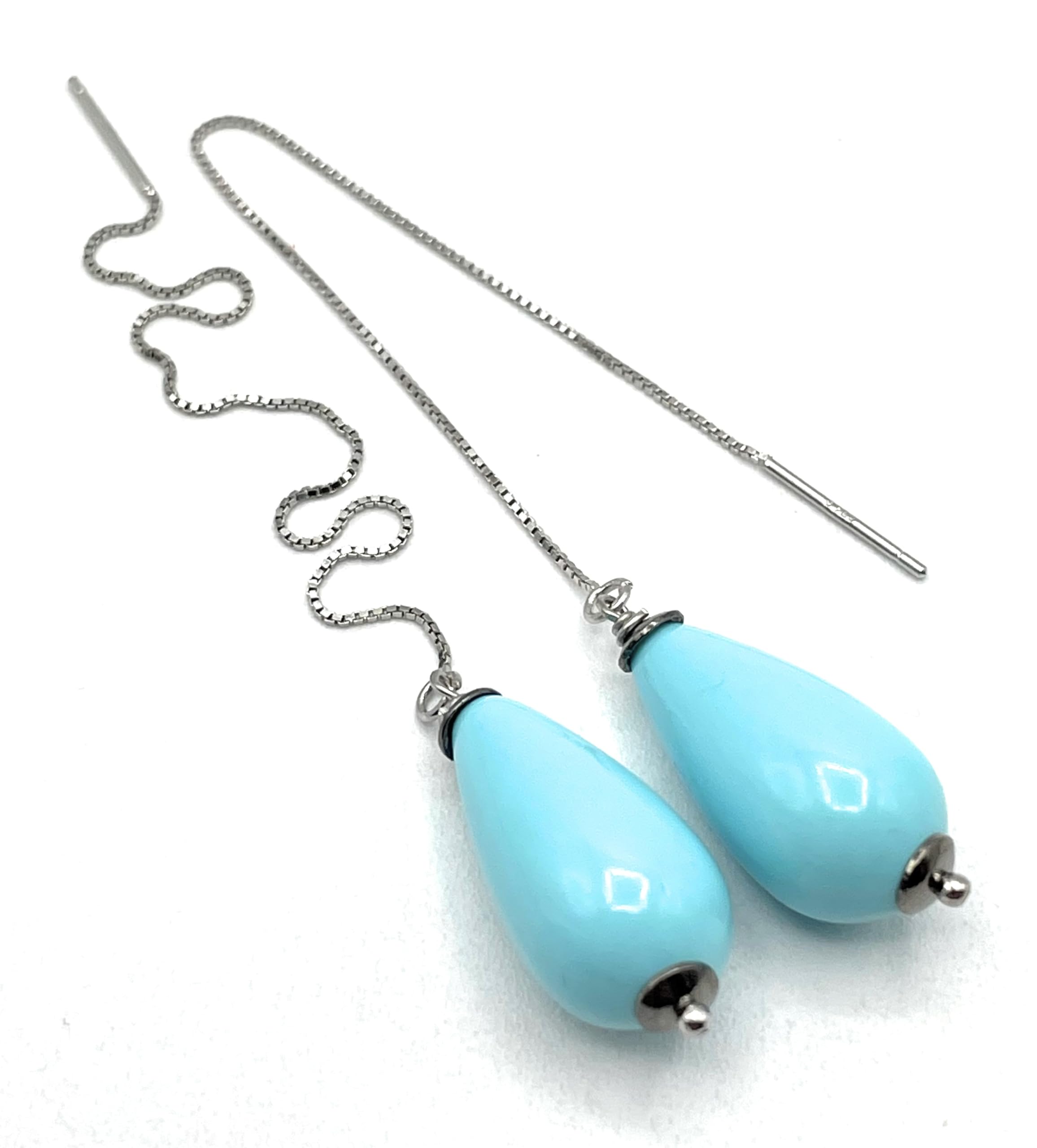 Pendientes Lagrimas Turquesas y Plata 925 Made in Italy, Joyas Artesanales Minimalistas, Regalo para Mujer
