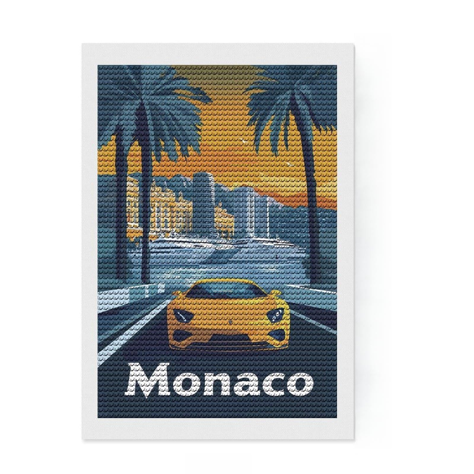 Junmoney Monaco Cityscape with Sports Car Diamond Art Kit 8"x12", Full Kit Included, Living Room Decor, for Teens, Thoughtful Handmade Gift, with Tool Kit