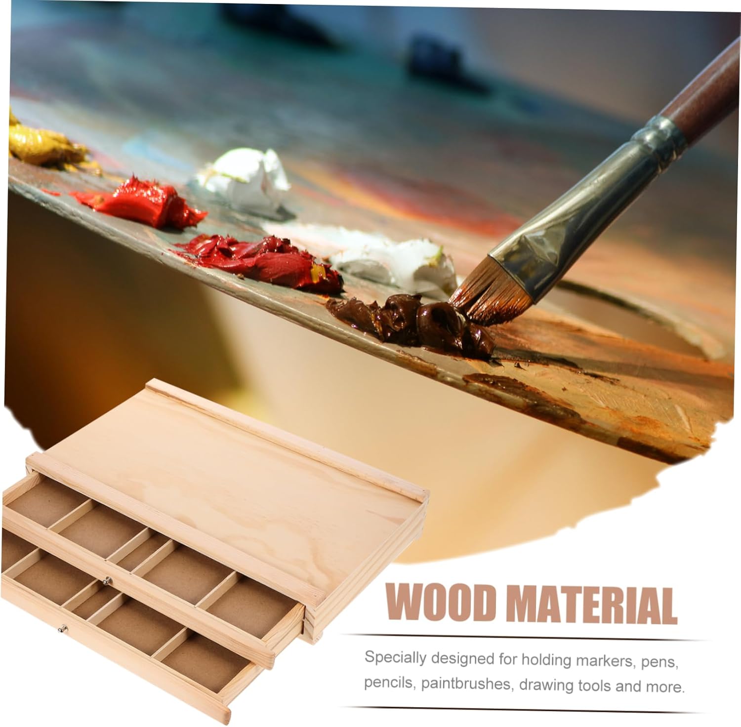 Wooden Desk Organizer with Multi-layer Storage for Paintbrushes and Art Supplies Durable Art Tool Holder for Students and Artists Stylish Pen Storage