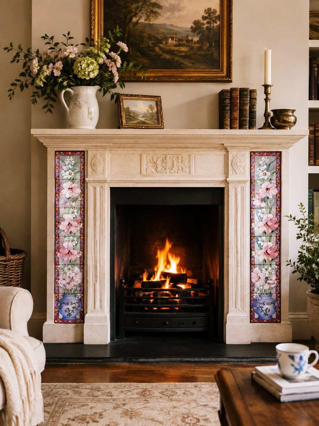 Amaryllis Tile Panel Lilies Decorative Vertical Fireplace 5 Tile Panel Made UK