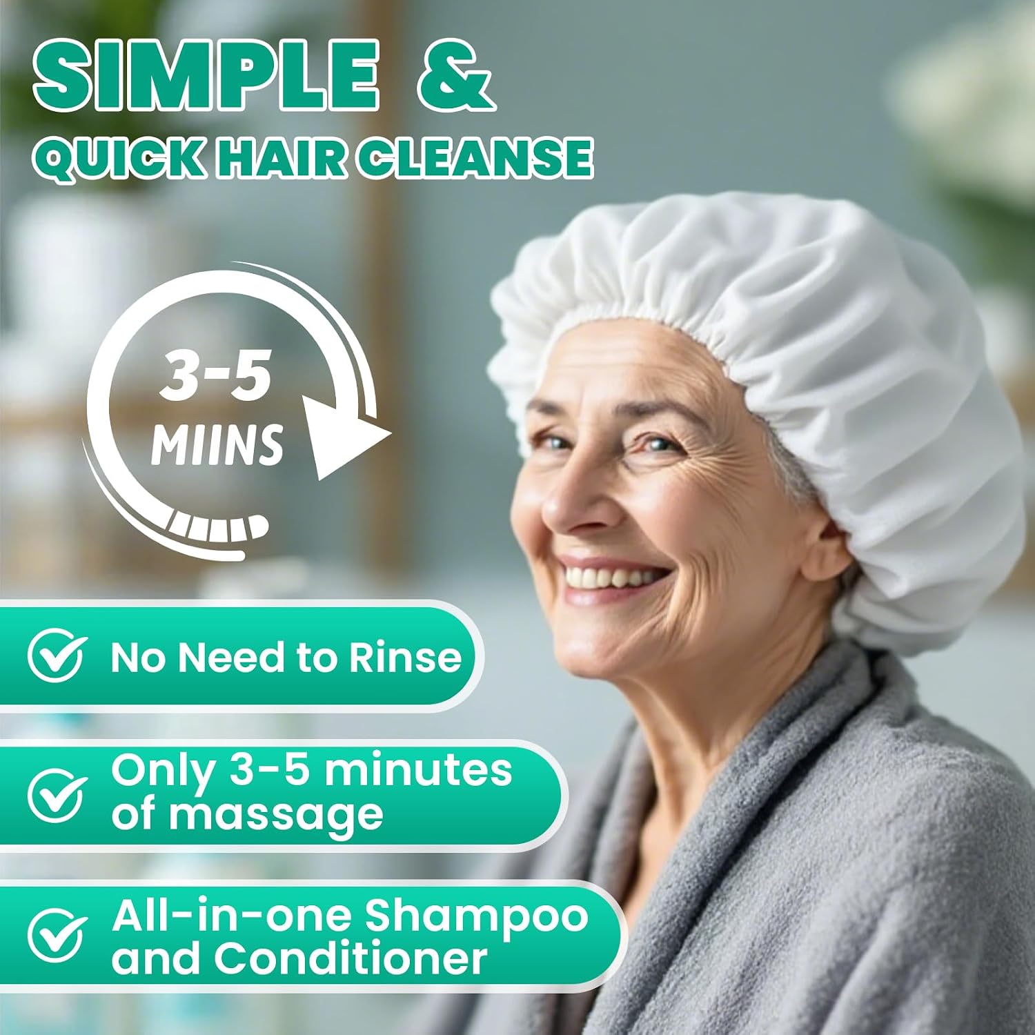 12 Pack Shampoo Caps No Rinse, Waterless Hair Washing Shower Cap image 2