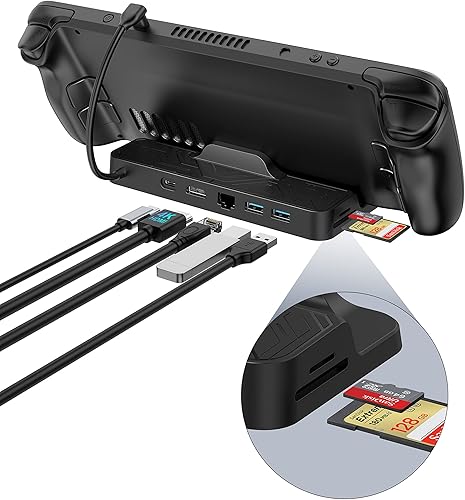 NewQ Base de cubierta de vapor, estación de acoplamiento de cubierta de vapor 7 en 1 con lector de tarjetas dual SDTF, carga rápida PD de 100 W,