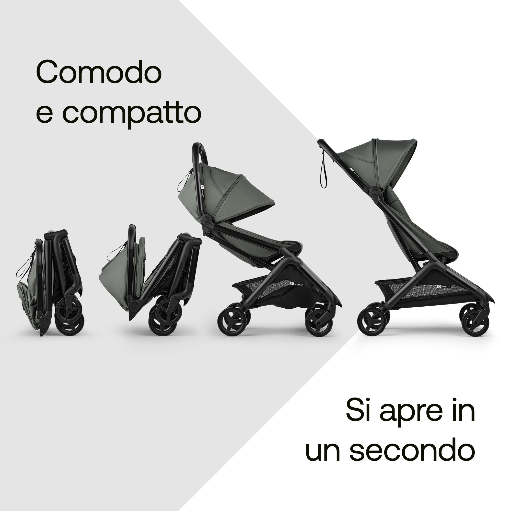 Bugaboo Butterfly 2 Passeggino Leggero da Viaggio Dimensioni Cabina, Portatile, Piegabile con Una Mano, Seduta Reclinabile, Cestino Portaoggetti, Tracolla - Forest Green