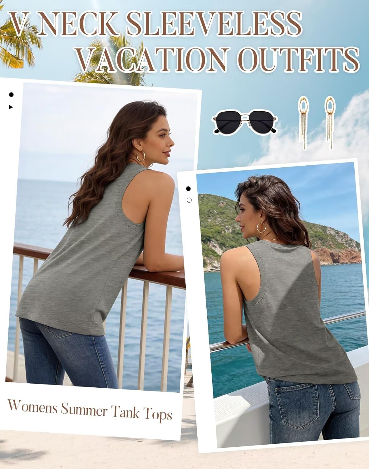 KKJ 3 Pack Womens Tank Tops 2026 Spring Summer Vacation Outfits V Neck Loose Sleeveless Blouse Casual Shirts Fashion Clothes - Image 3