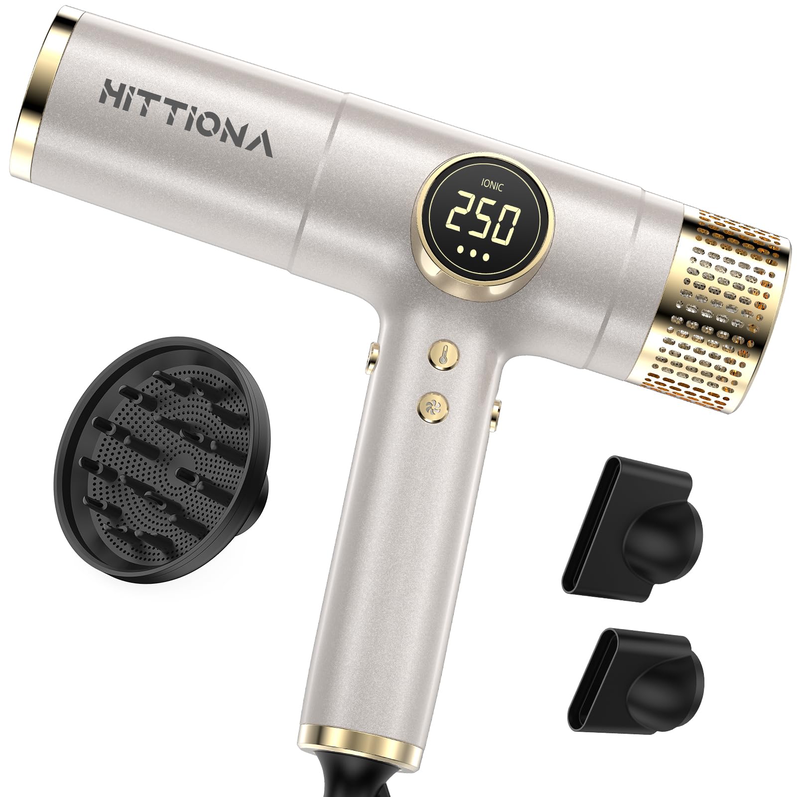 HITTIONA Profesjonalna podróżna suszarka do włosów z dyfuzorem, 2000 W, napięcie na całym świecie (100-240 V), szybkie suszenie, przenośna i lekka (400 g), cicha suszarka podróżna do podróży na całym