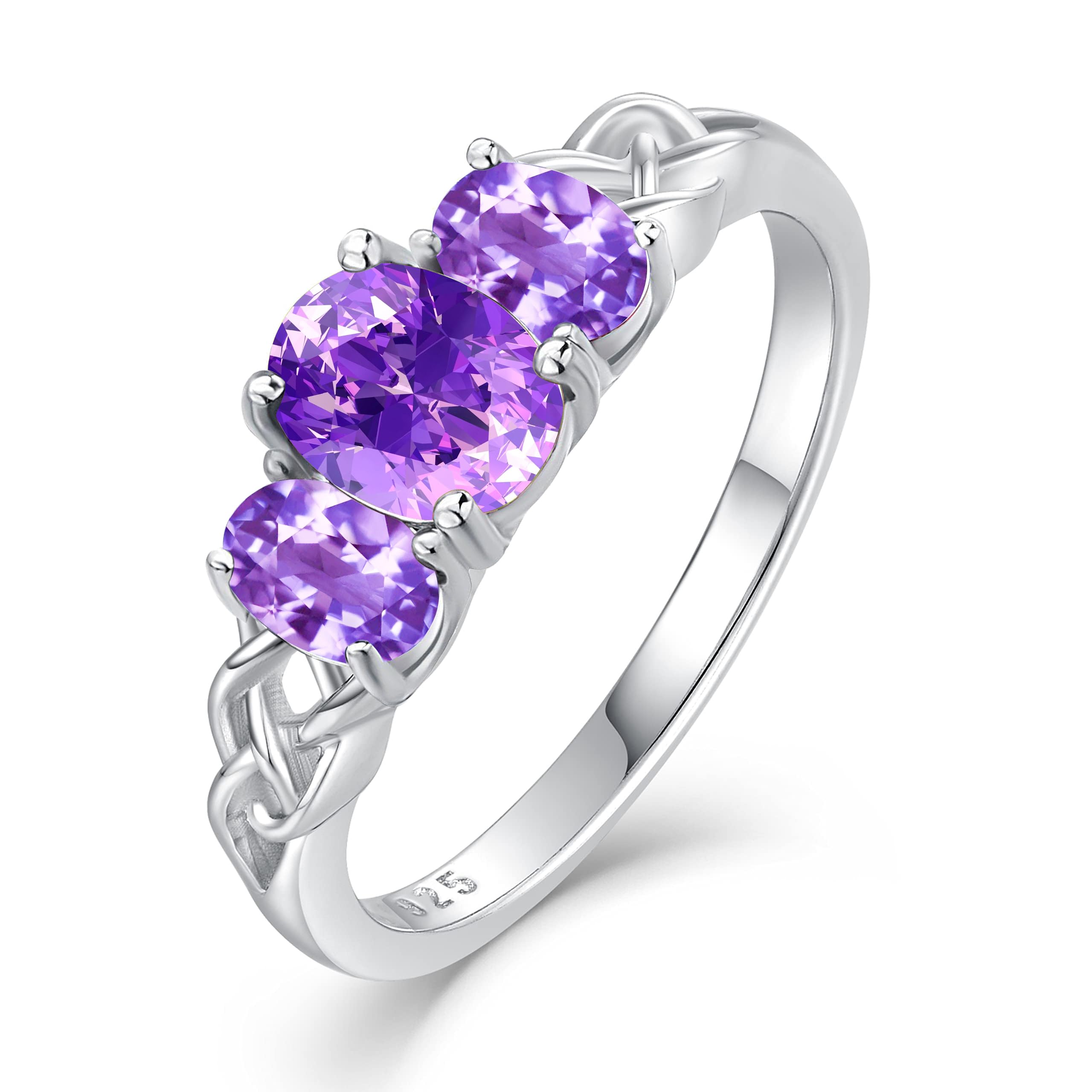 Celtic Birthstone Rings for Women 925 Sterling Silver Celtic Knot Ring 3-Stone