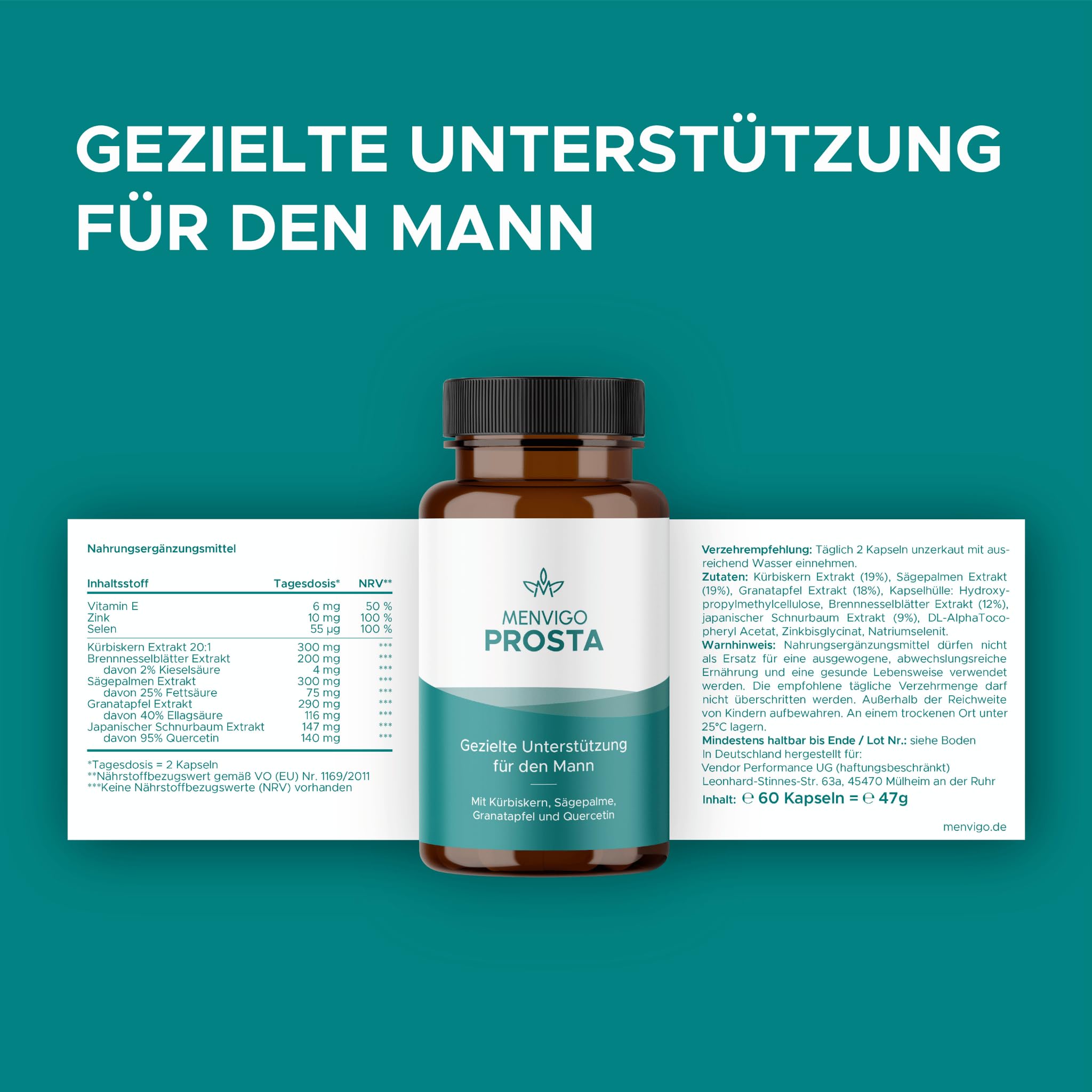 Prosta Komplex hochdosiert - Einzigartige Formel mit Kürbiskern Extrakt, Sägepalme Extrakt, Granatapfel Extrakt, jap. Schnurbaum Extrakt, Vitamin E, Zink & Selen