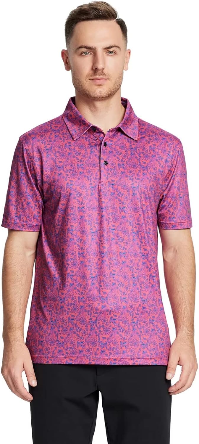 Golf Shirts for Men Dry Fit Short Sleeve Print Performance Moisture Wicking Polo Shirt : Clothing, Shoes & Jewelry