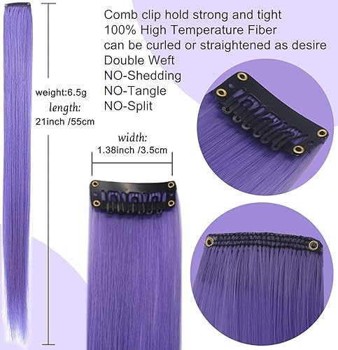 Miniatura 5 de SARARHY Extensiones de cabello de colores de 21 pulgadas, multicolores con reflejos para fiesta, extensiones de cabello lacio con clip para niñas y