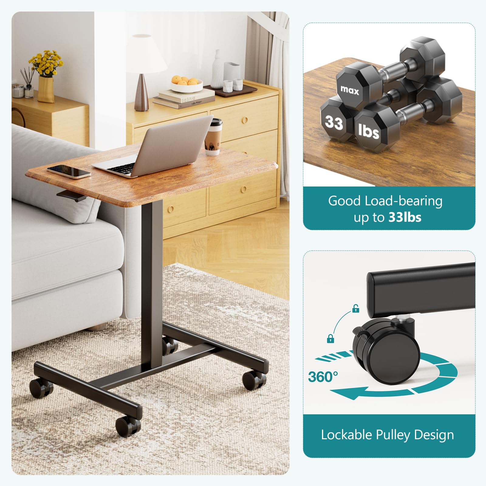 NEWBULIG Rolling Desk Adjustable Height Adjustable Small Standing Desks with Wheels Rolling Cart Laptop Portable Table Mobile Teacher — view 5