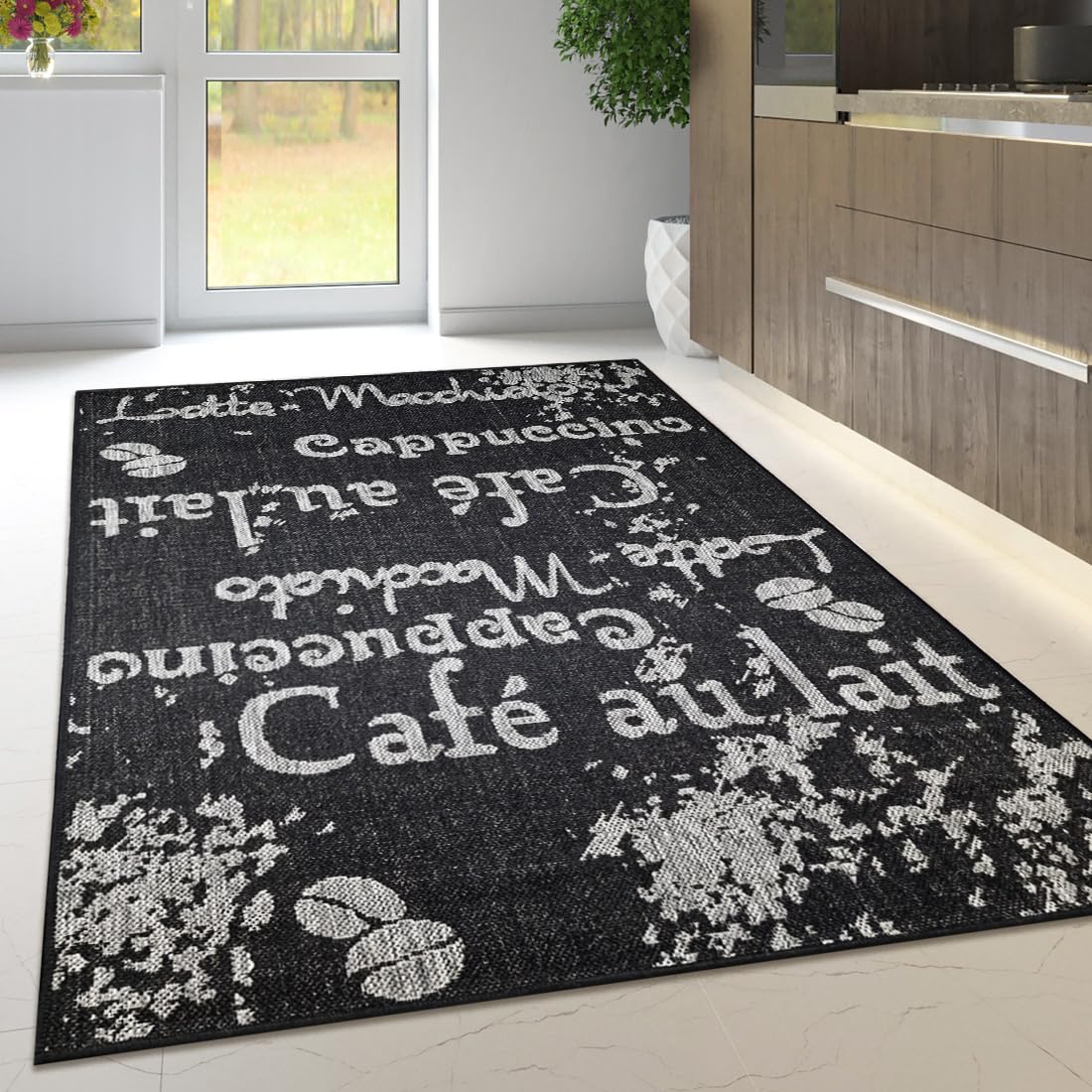 Non Slip Rug Kitchen Living Room Fat Weave Check Carpet Small Large Runner Mat (160x225cm - 5'3''x7'4''ft, Black Coffee) — image 1