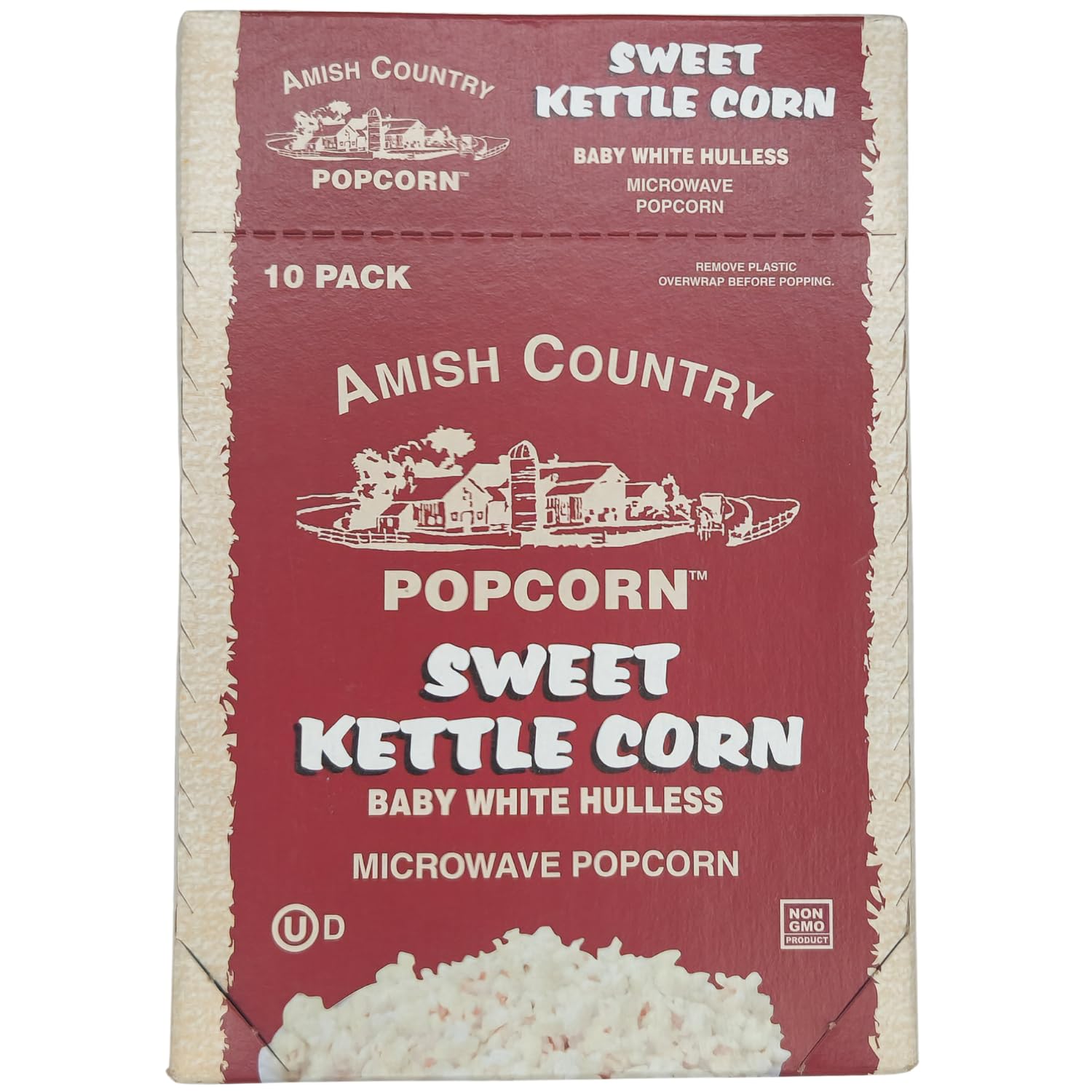 Old Fashioned Microwave Popcorn | 10 Bags Sweet Kettle White Hulless | Non-GMO, Gluten Free, Microwaveable and Kosher (10 Bags)