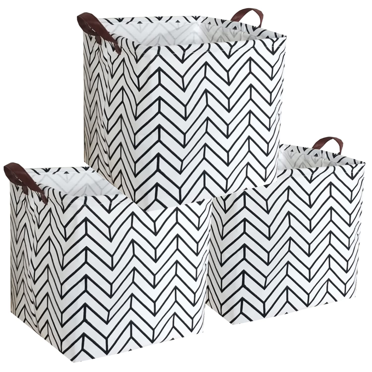 3PACK Square Storage Bin,Cotton Fabric Laundry Baskets,Collapsible Waterproof Toy Storage Bin with Handles for Family Storage,Shelf Baskets,Bedroom(3pack Geometry)