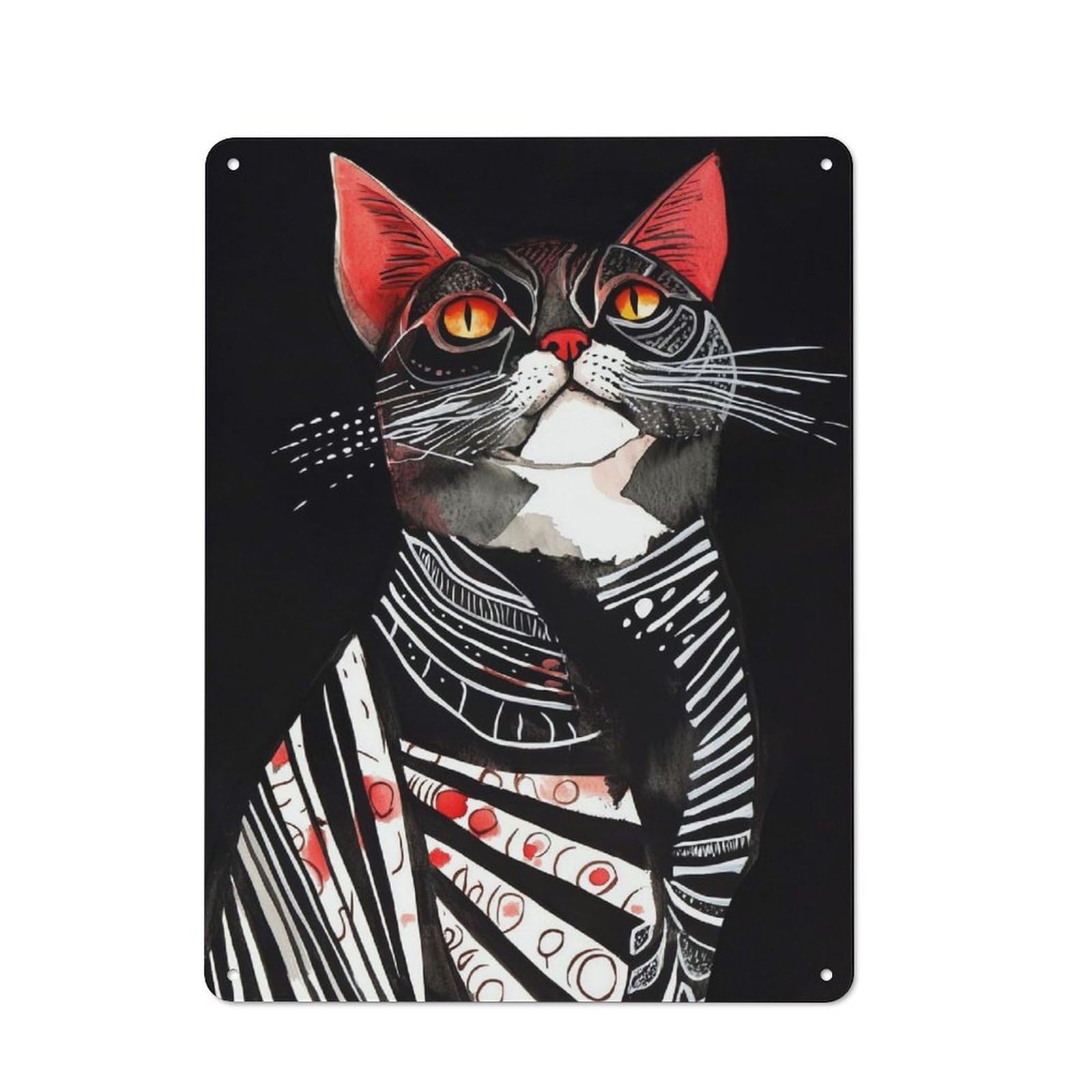 Junmoney Style-9 Metal Sign 40X30cm With Artistic Black Cat Portrait For Hallway Wall, Retro Decor, Gift For Hallway Decor Lovers During The Christmas Season