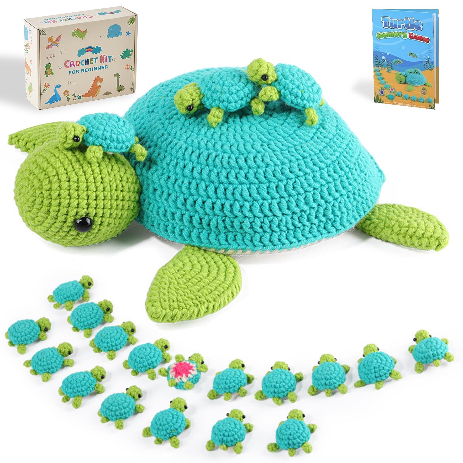 StryWiin Crochet Kit for Beginners, 21 Pcs Turtle Family Crochet Animal Kit with Step-by-Step Video Tutorials, DIY Beginner Crochet Kit for Adults, Ideal for Birthday and Holiday Gifts