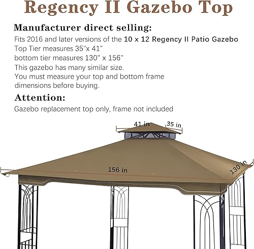 Miniatura 2 de SCOCANOPY Toldo de repuesto para glorieta Regency II de 10 x 12 pulgadas, (beige)